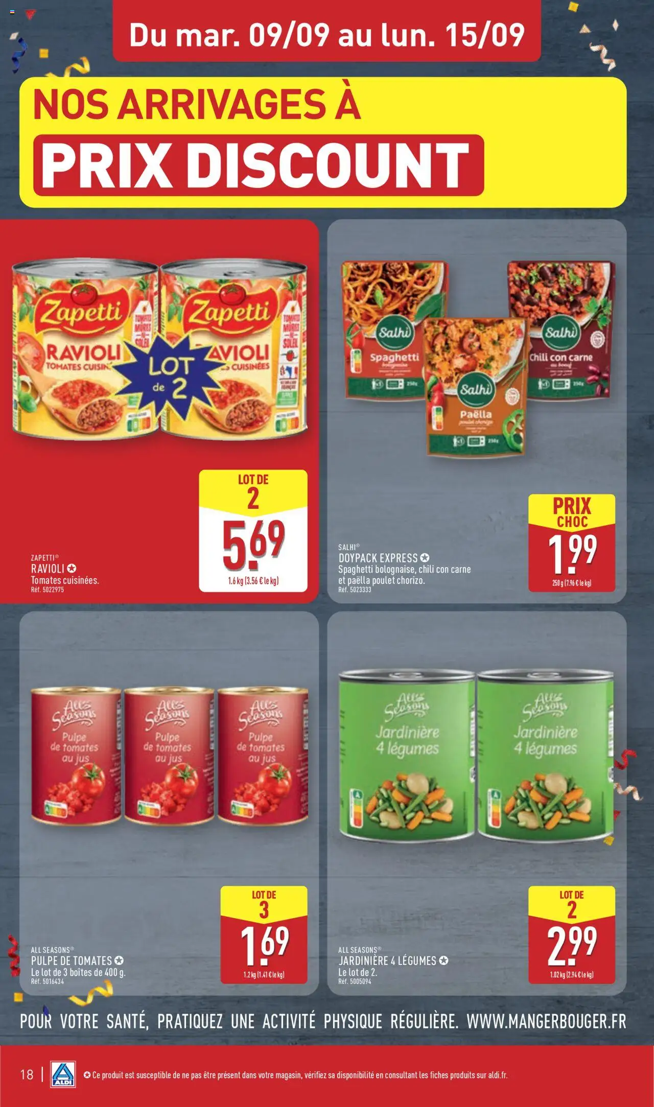  | Page: 21 | Produits: Spaghetti, Jardinière, Jus, Tomates