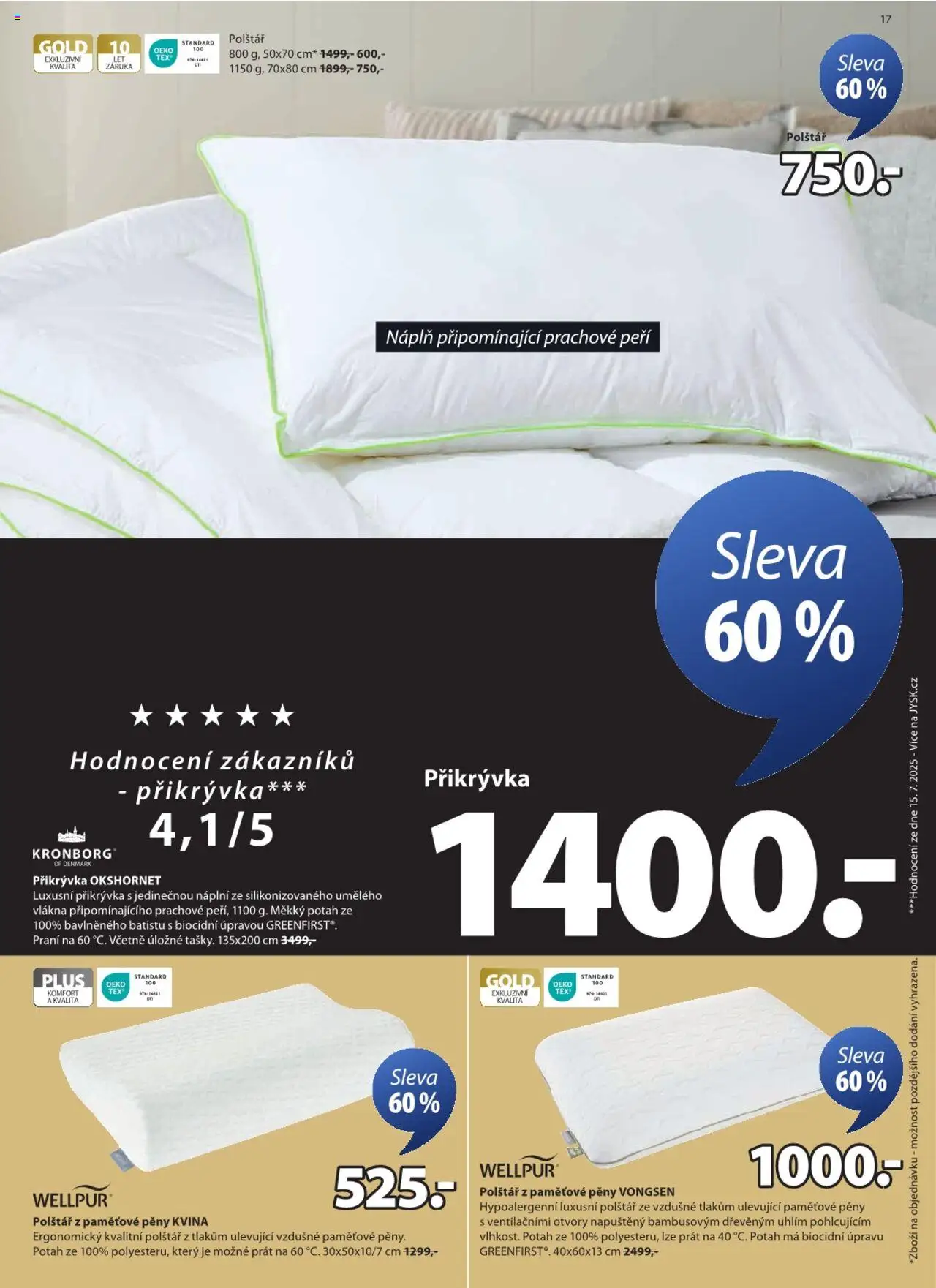 JYSK leták od 17.09.2025 | Strana: 17 | Produkty: Polštář, Přikrývka
