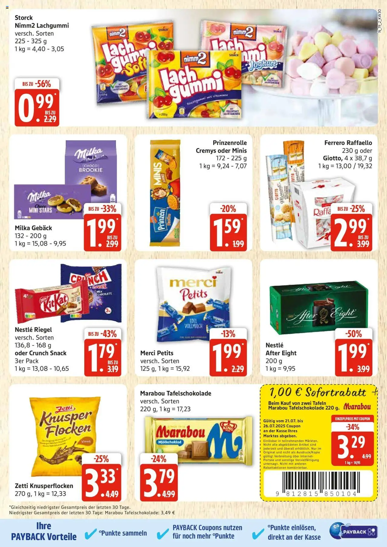 Edeka prospekt Rostock	 - gültig ab dem 20.07.2025 | Seite: 19 | Produkte: Raffaello, Merci, Milka, Flocken