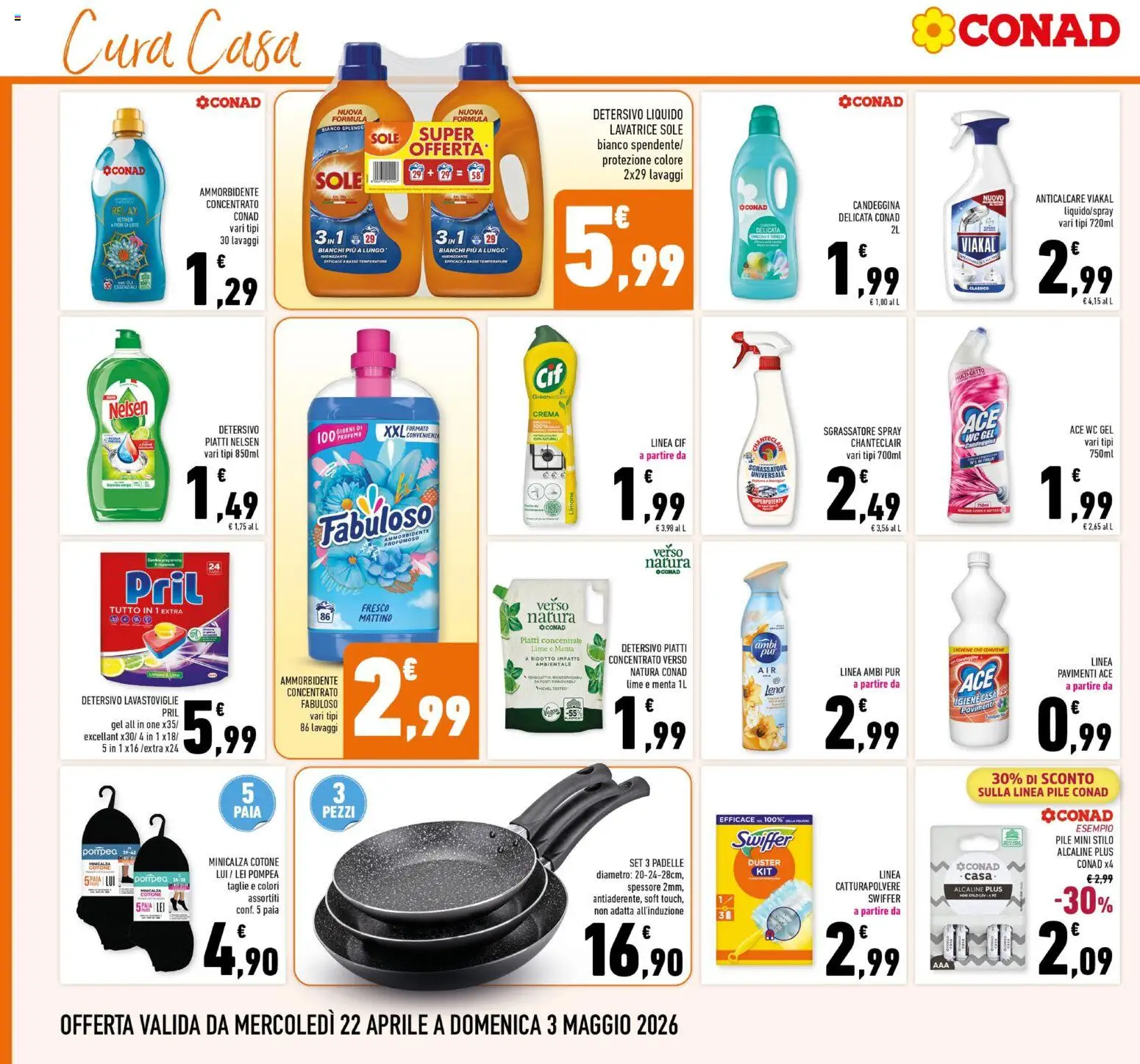 Volantino Conad del 22.04.2026 | Pagina: 20 | Prodotti: Pile, Candeggina, Sgrassatore, Lavatrice