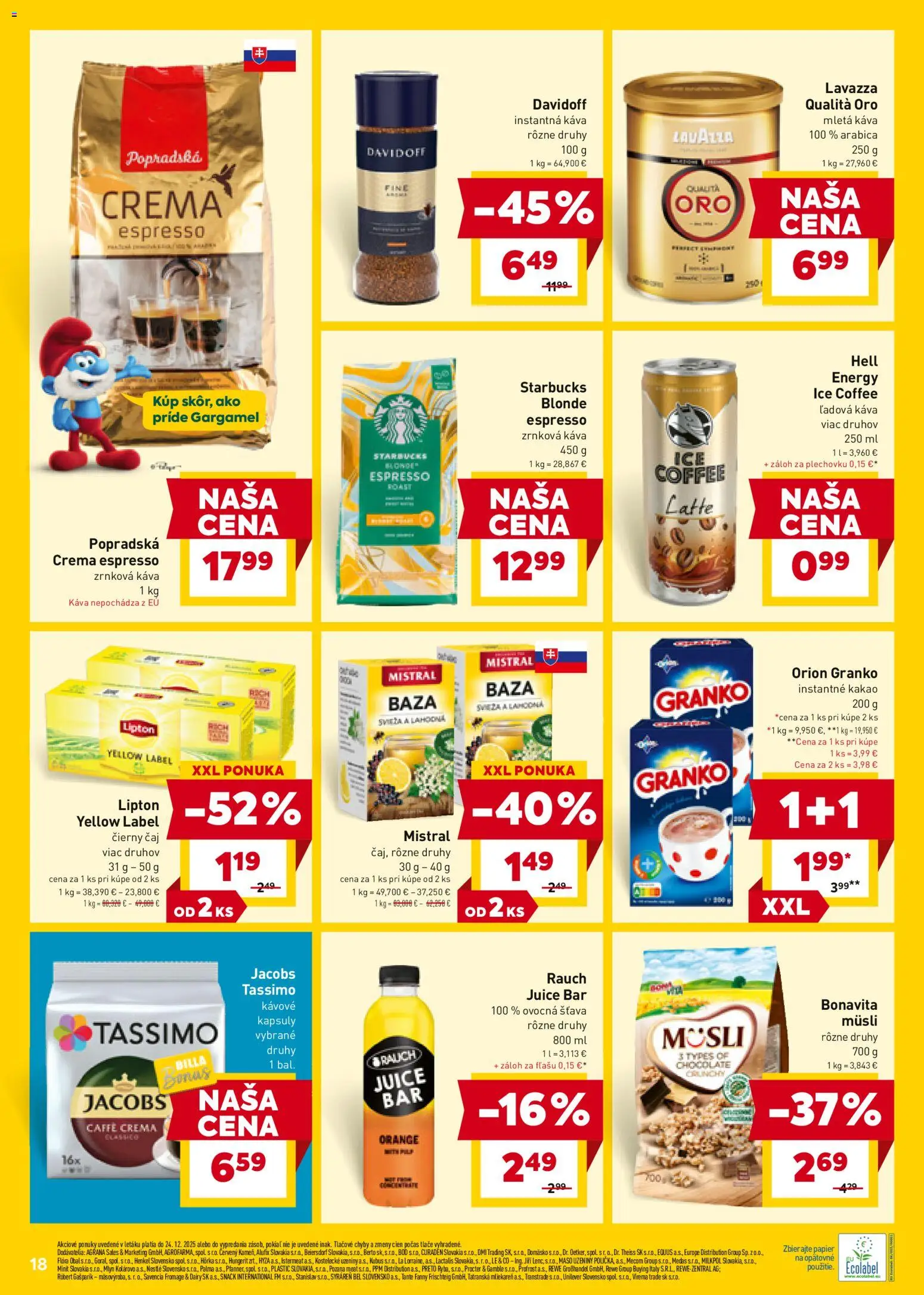 Nové Billa akcie – leták je platný od 17.12.2025 | Strana: 18 | Produkty: Káva, Lavazza, Tassimo, Granko