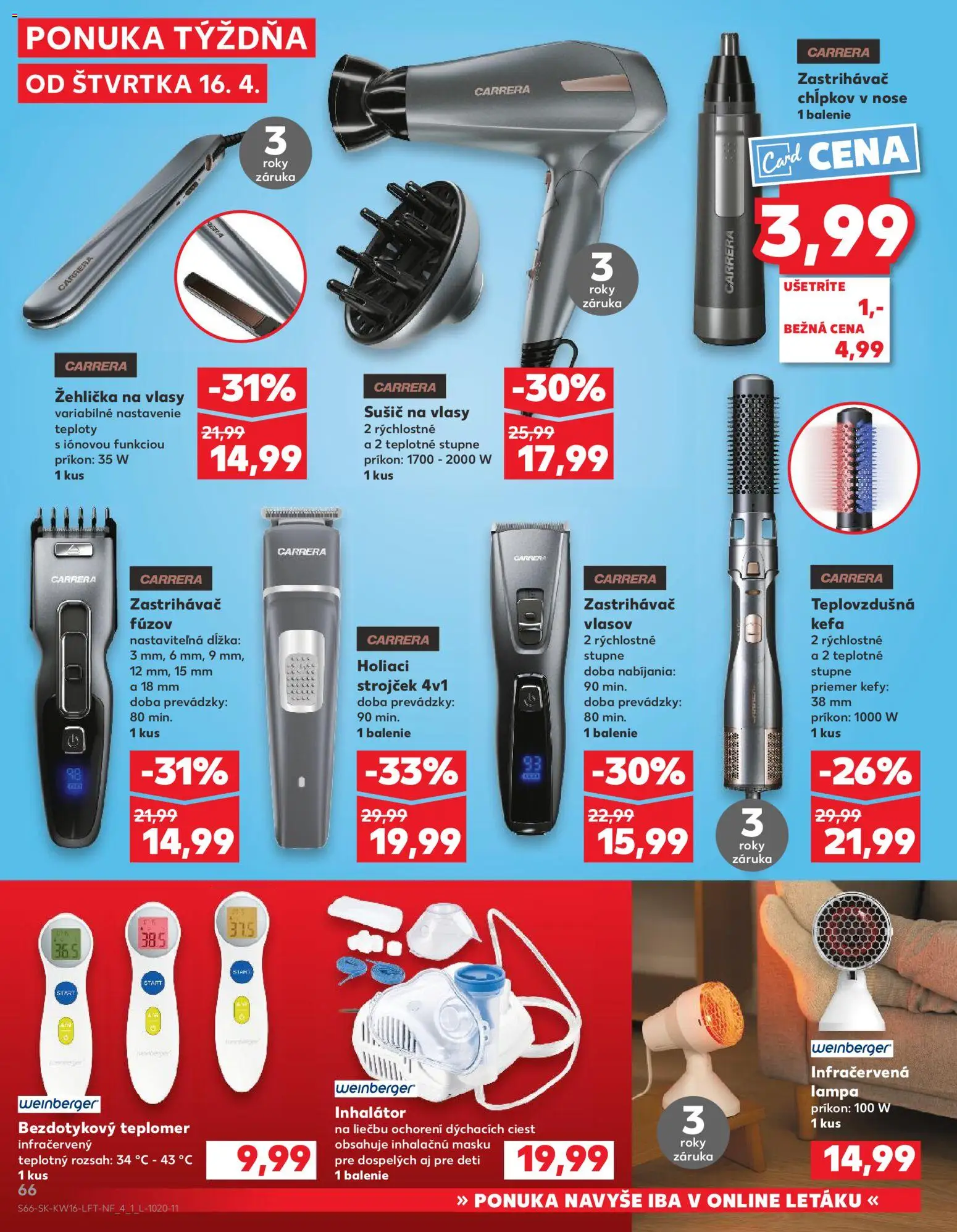 Nové Kaufland akcie – leták je platný od 16.04.2026 | Strana: 66 | Produkty: Lampa, Zastrihávač chĺpkov, Zastrihávač vlasov, Strojček