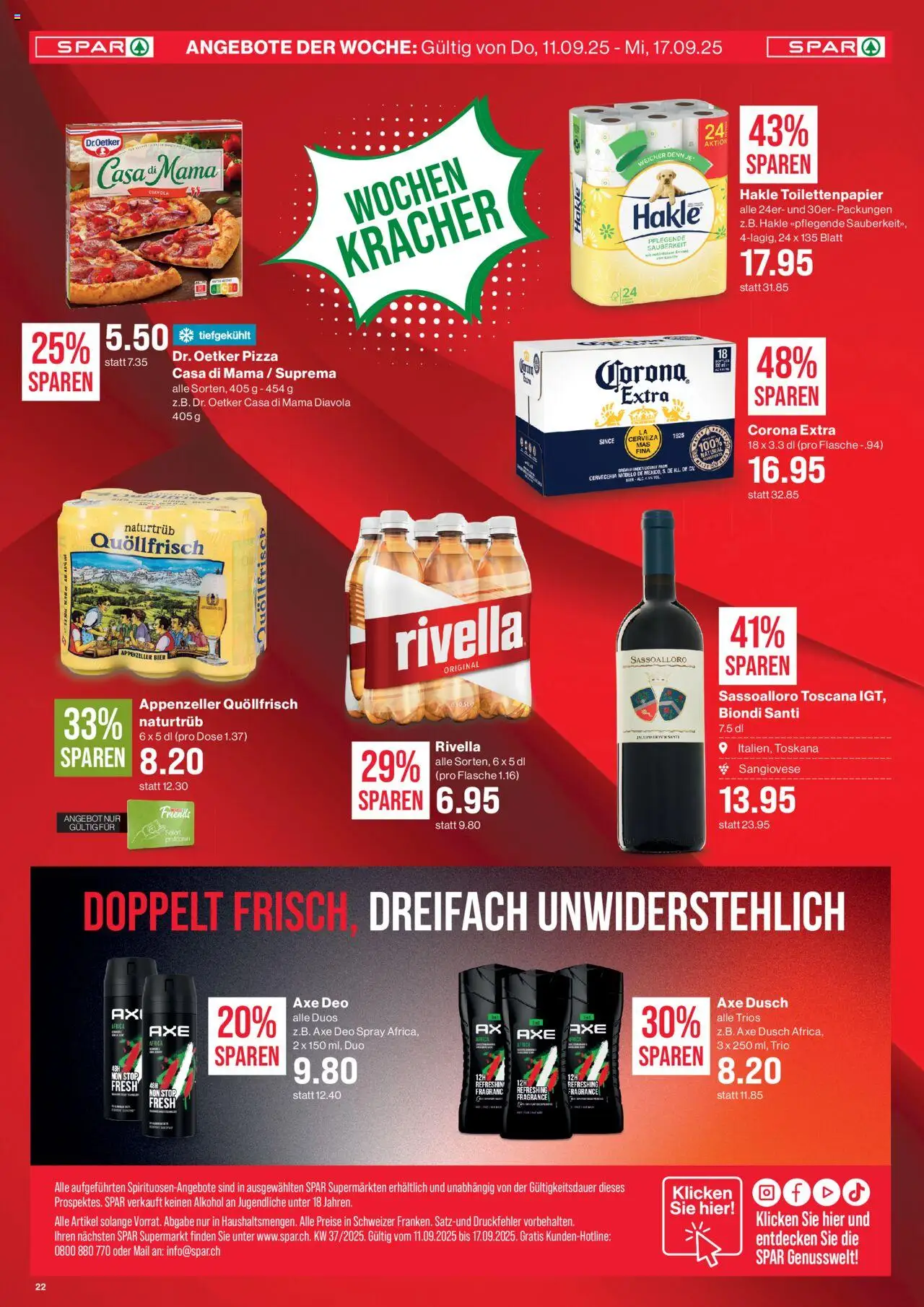 SPAR Aktionen – gültig ab 11.09.2025 | Seite: 22 | Produkte: Pizza, Bier, Toilettenpapier