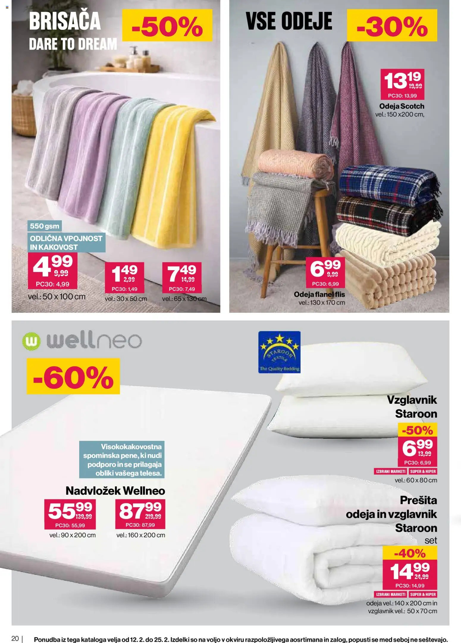 Novi Mercator katalog ponudbe – veljaven od 11.03.2026 | Stran: 20 | Izdelki: Brisača, Vzglavnik, Nadvložek, Odeja