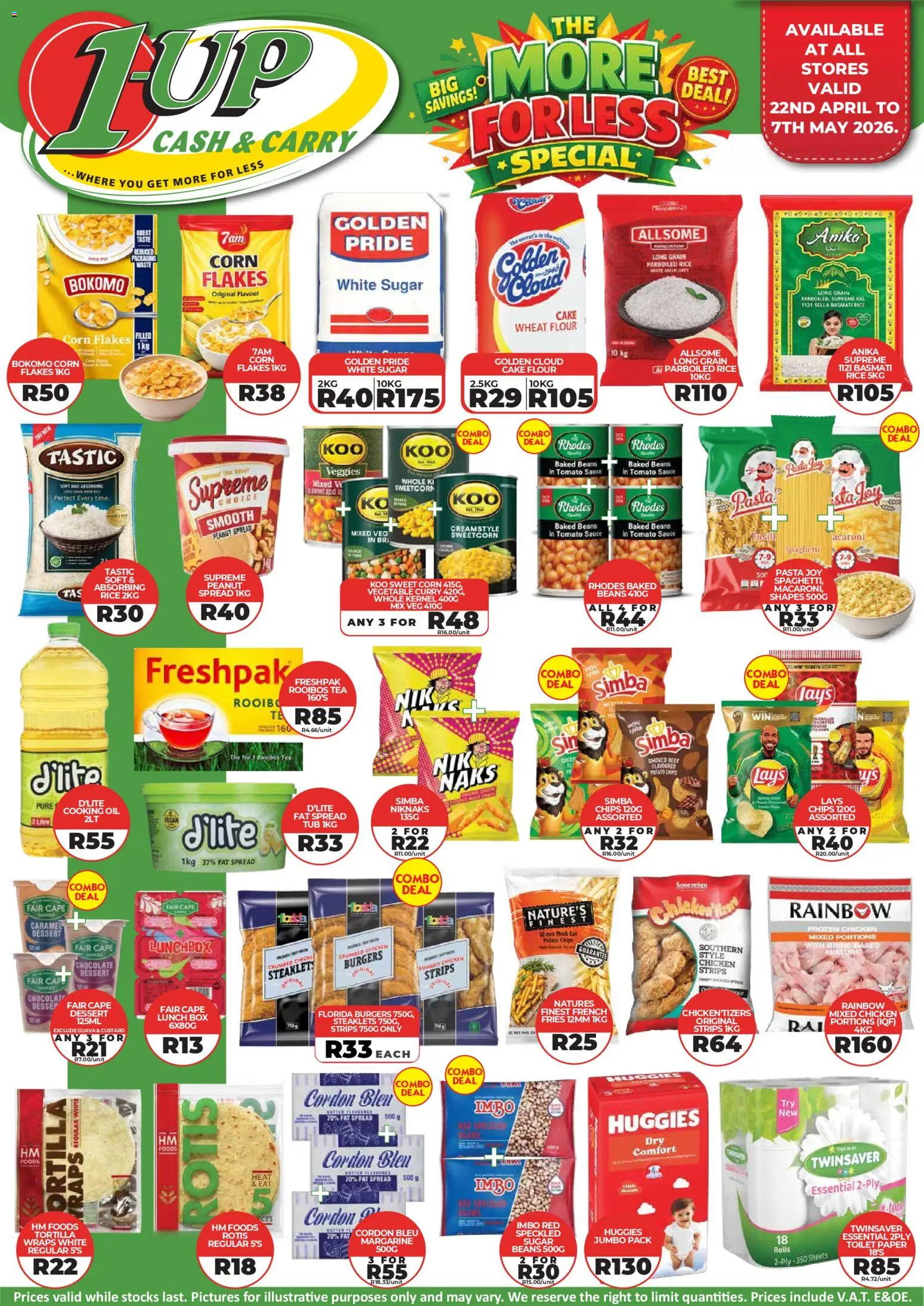 New 1UP Cash & Carry catalogue – valid from 22.04.2026 | Page: 1 | Products: Baked beans, Chips, Flakes, Caramel