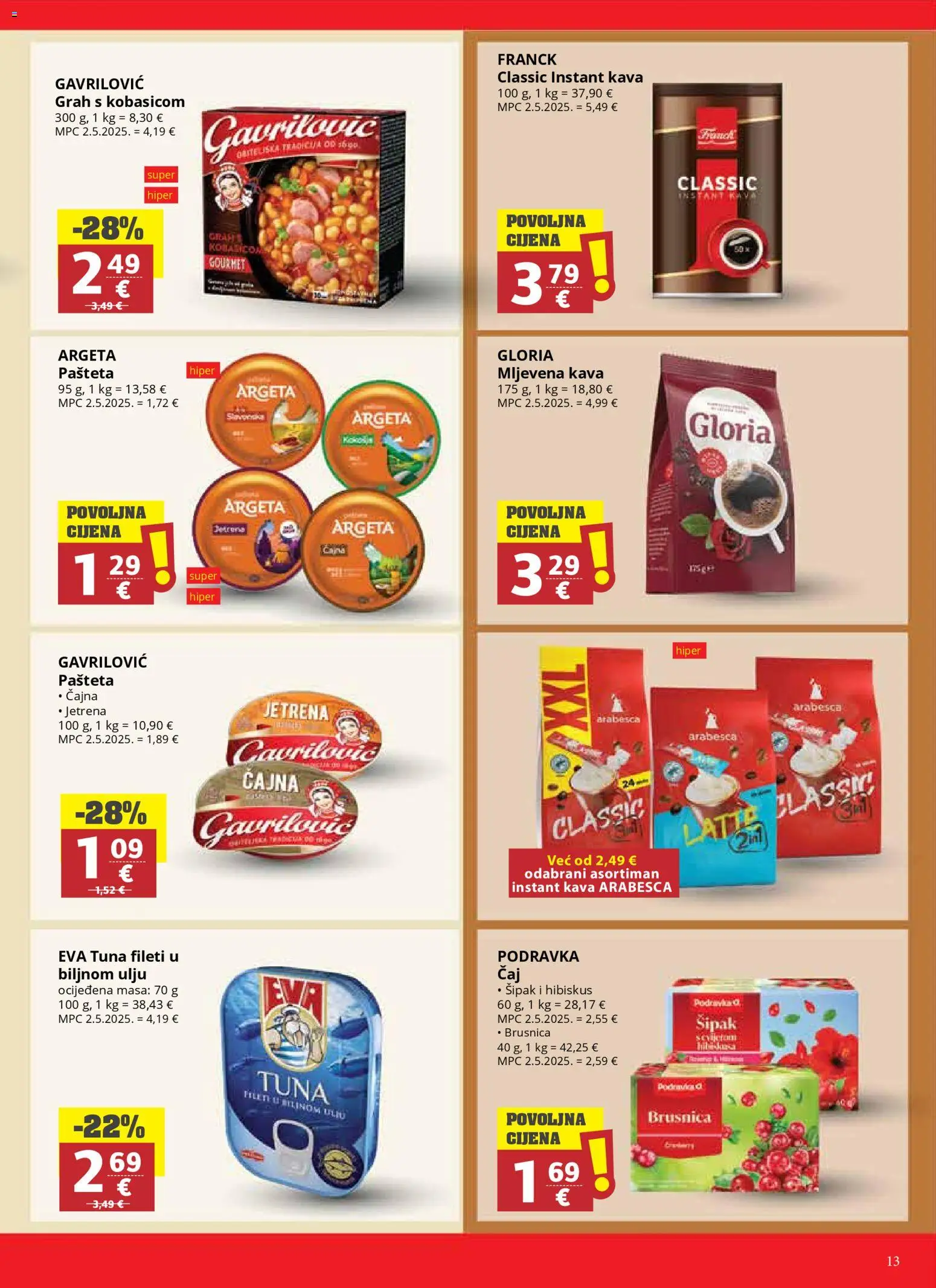 Ribola katalog | vrijedi od 08.04.2026 | Stranica: 13 | Proizvodi: Arabesca, Pašteta, Tuna, Brusnica