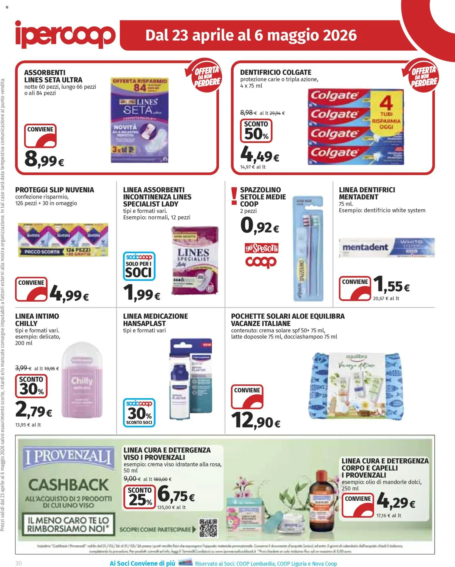 Volantino Ipercoop del 23.04.2026 | Pagina: 30 | Prodotti: Crema solare, Spazzolino, Tè, Olio