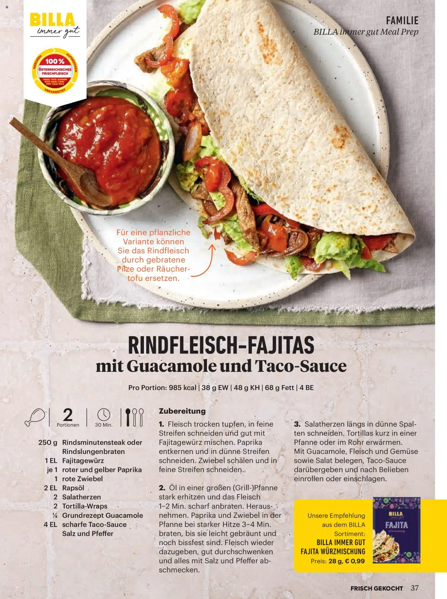 Billa  Frisch Gekocht gültig ab 01.01.2026 | Seite: 33 | Produkte: Gemüse, Pfeffer, Öl, Rindfleisch