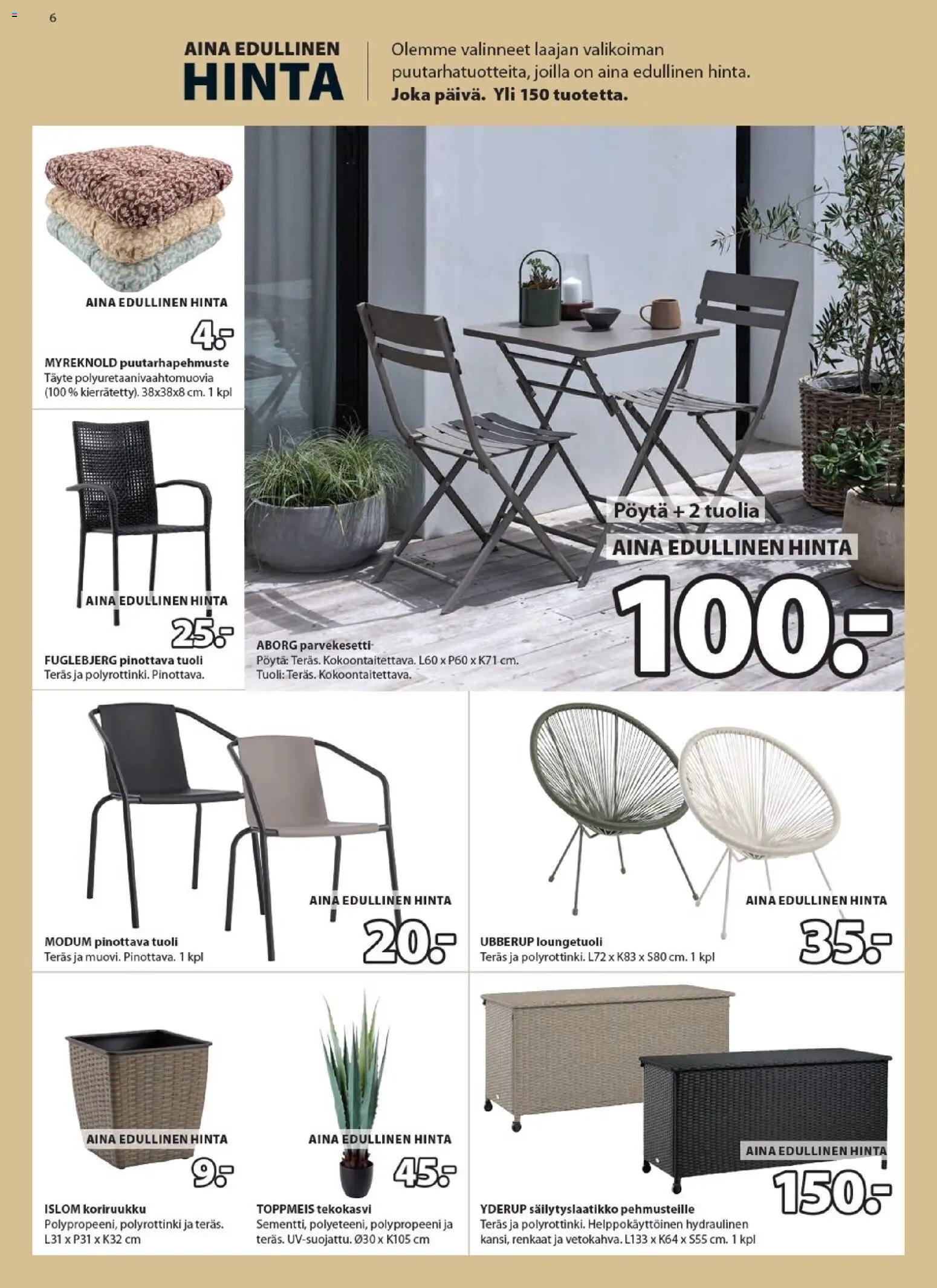 JYSK tarjoukset – voimassa 23.04.2026 alkaen | Sivu: 6 | Tuotteet: Pöytä, Tuoli, Pinottava tuoli, Tekokasvi