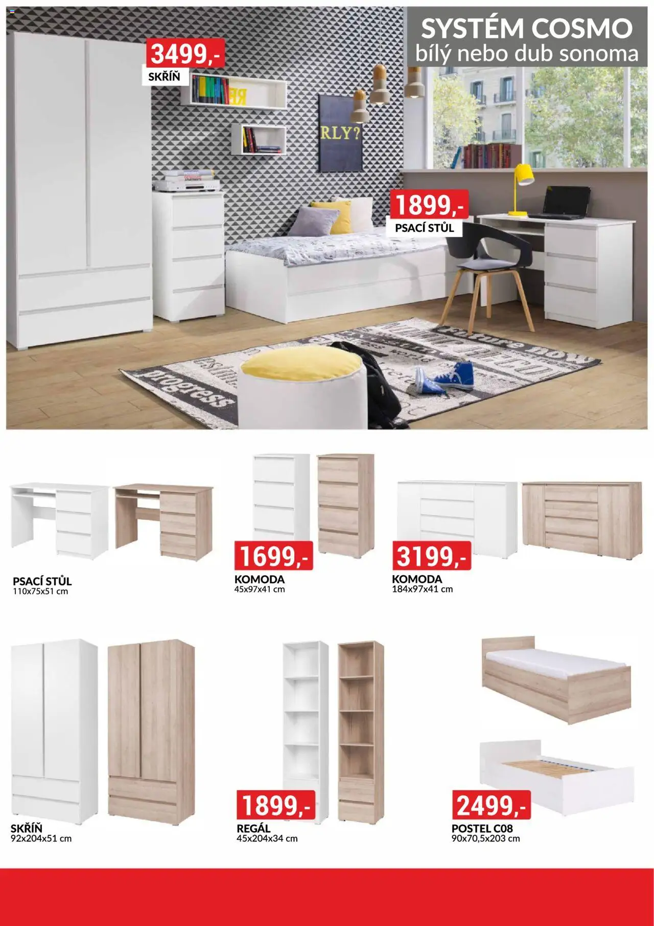 BAUMAX leták - Moderní styl, dostupná cena od 01.08.2025 | Strana: 8 | Produkty: Postel, Regál, Psací stůl, Skříň