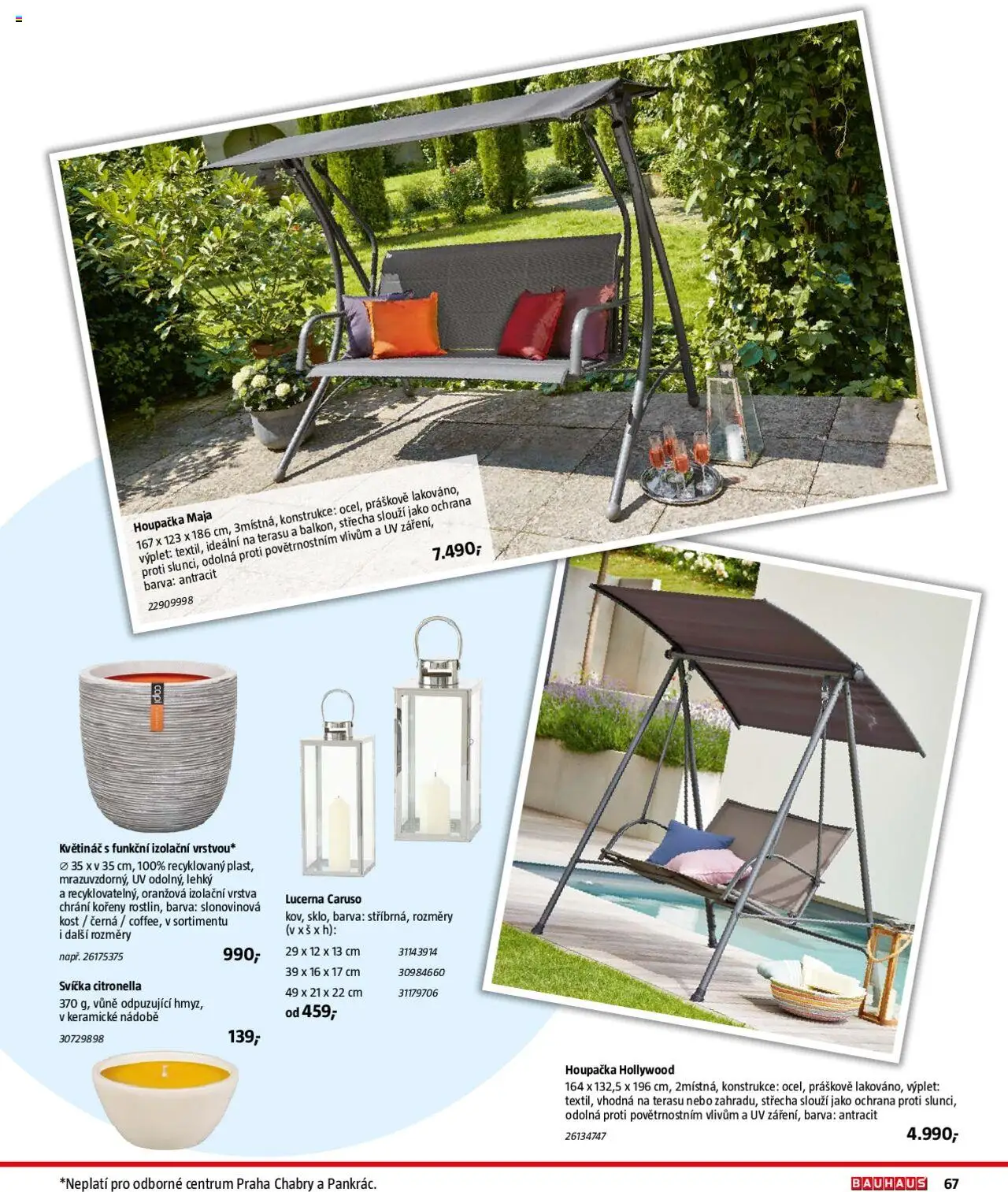 Bauhaus katalog Zahradní nábytek od 01.04.2025 | Strana: 67 | Produkty: Lucerna, Svíčka, Houpačka, Květináč