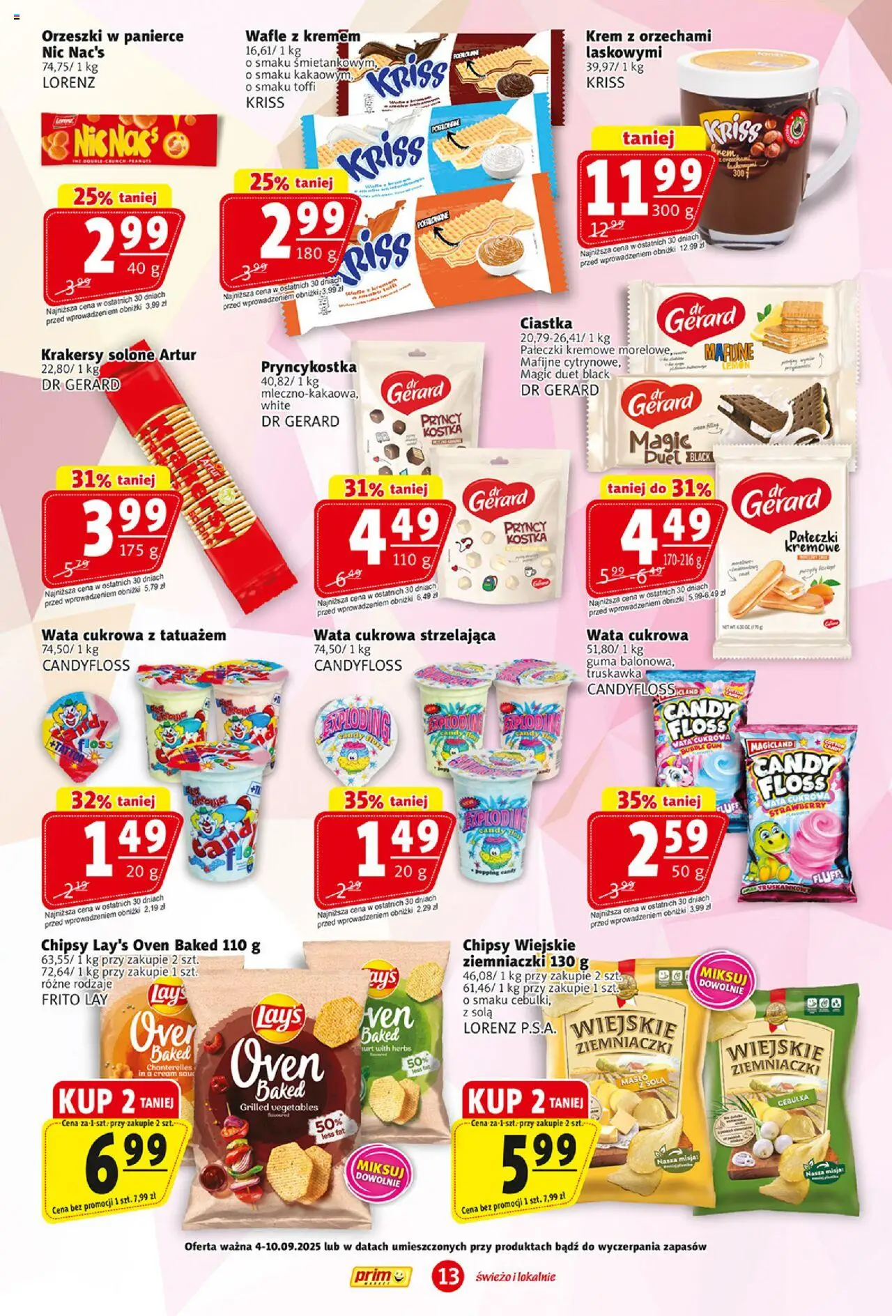 Prim Market Gazetka od 04.09.2025 | Strona: 13 | Produkty: Chipsy, Krakersy, Ciastka, Krem
