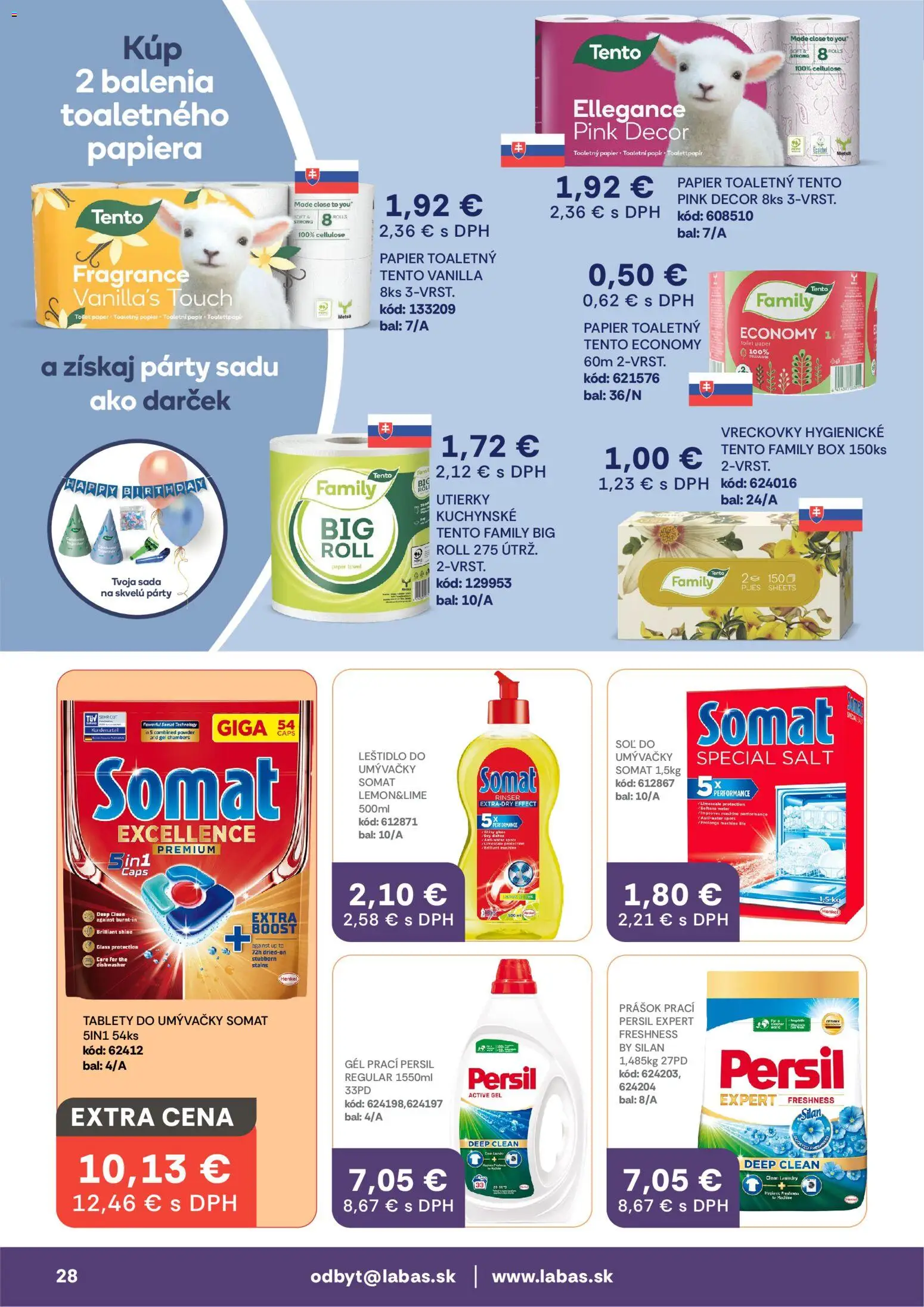 Nové Labaš akcie – leták je platný od 27.02.2026 | Strana: 28 | Produkty: Persil, Silan, Toaletný papier, Soľ