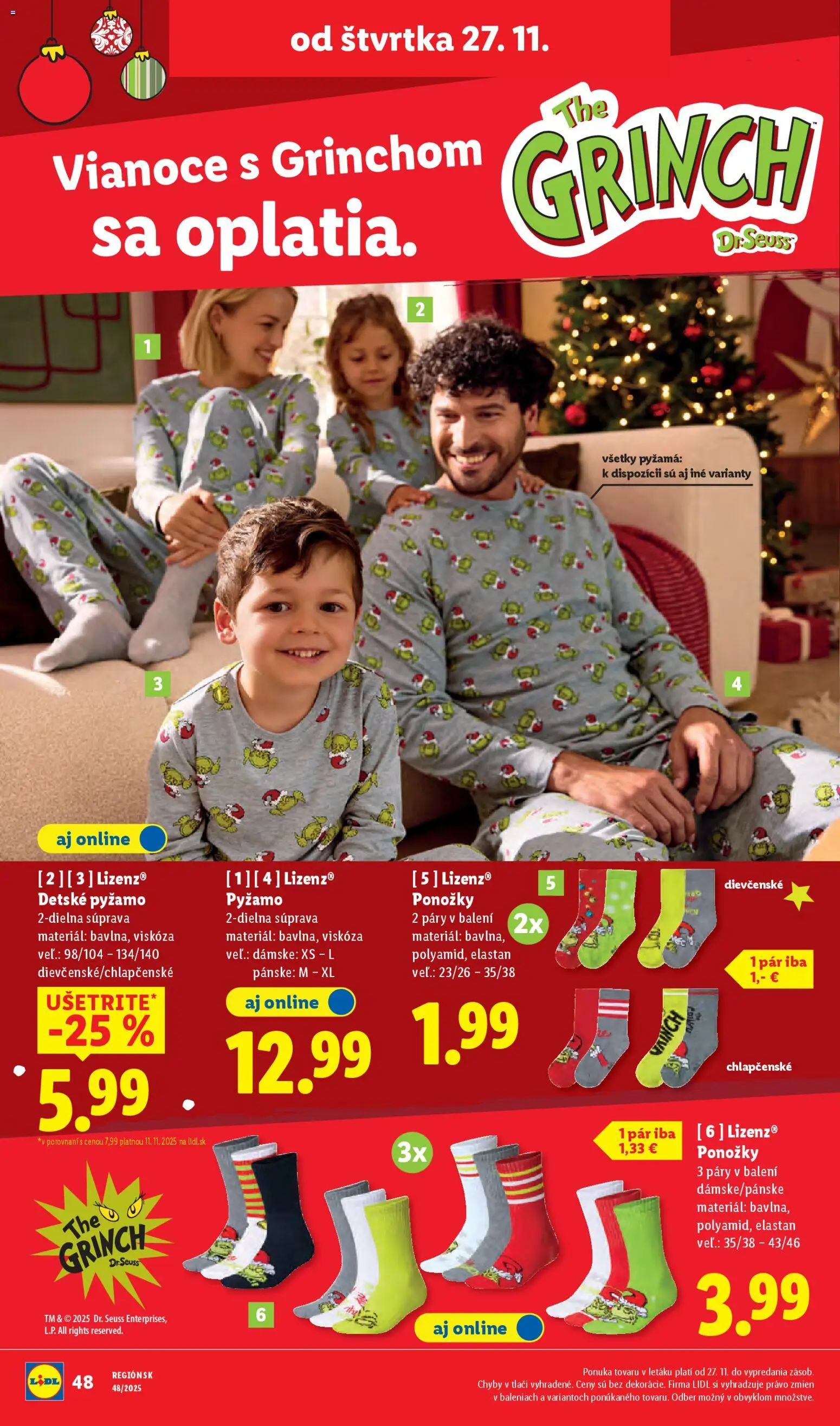 Nové Lidl akcie – leták je platný od 24.11.2025 | Strana: 70 | Produkty: Ponožky, Pyžamo