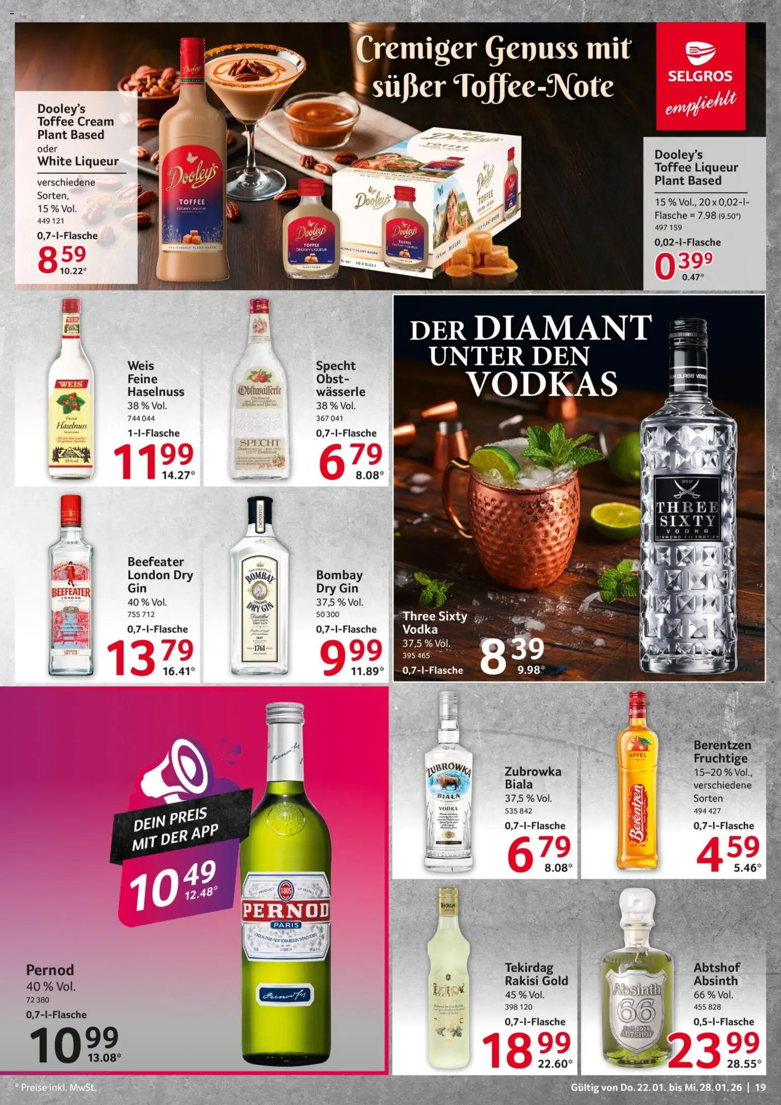 Selgros Prospekt 	 – gültig ab 22.01.2026 | Seite: 19 | Produkte: Äpfel, Vodka, Gin, Berentzen