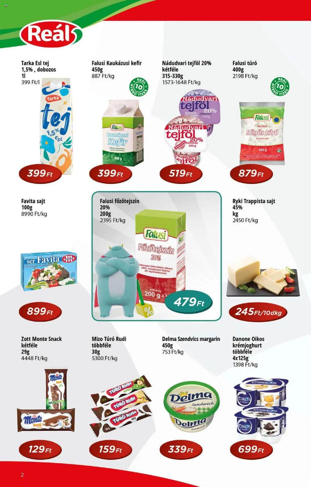 Reál akciós ujság - amely érvényes a következő dátumtól: 13.08.2025 | Oldal: 2 | Termékek: Kefir, Margarin, Főzőtejszín, Túró