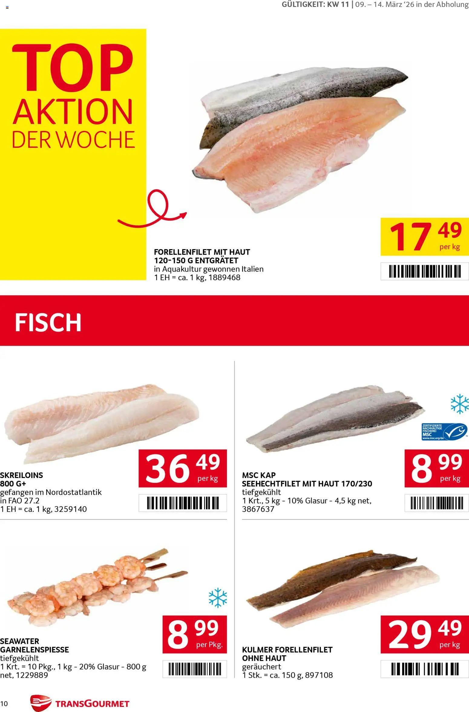 Transgourmet Flugblatt gültig ab 08.03.2026 | Seite: 10 | Produkte: Fisch