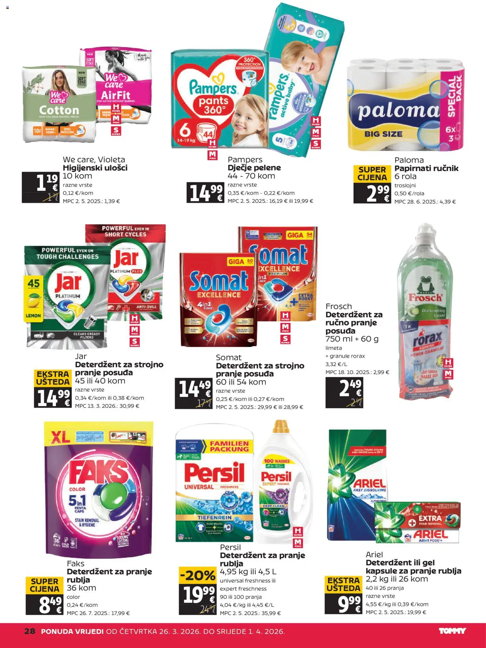Tommy katalog | vrijedi od 26.03.2026 | Stranica: 28 | Proizvodi: Deterdžent, Ručnik, Somat, Kapsule za pranje rublja