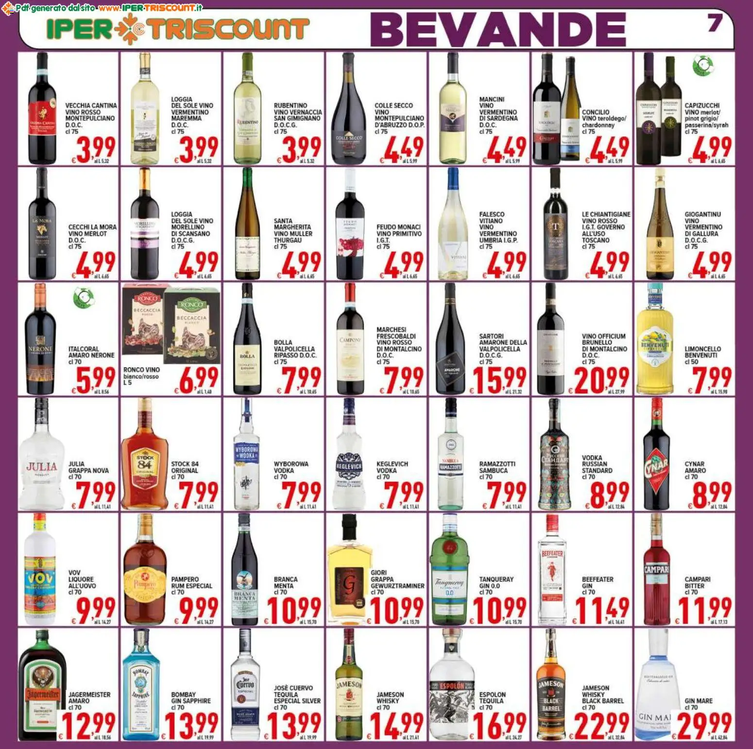 Volantino Ipertriscount del 27.12.2025 | Pagina: 7 | Prodotti: Gin, Vodka, Whisky, Vino