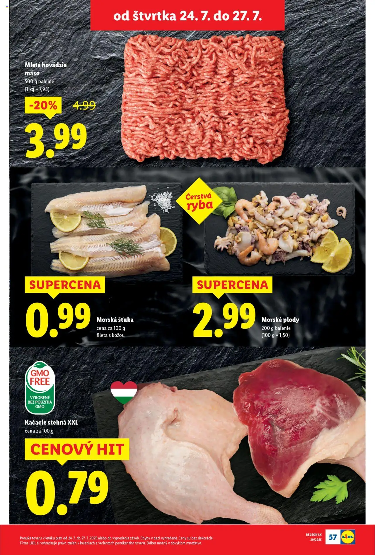 Lidl leták │ platný od 21.07.2025 | Strana: 81 | Produkty: Kačacie stehná, Hovädzie mäso, Ryba, Morské plody