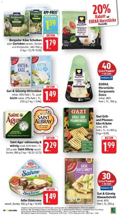 Adler Edelcreme Sahne, Adler Edelcreme versch. Sorten, 100 g ab 20.04.2026 gültig | Seite: 19 | Produkte: Grill, Mozzarella, Edamer, Sahne