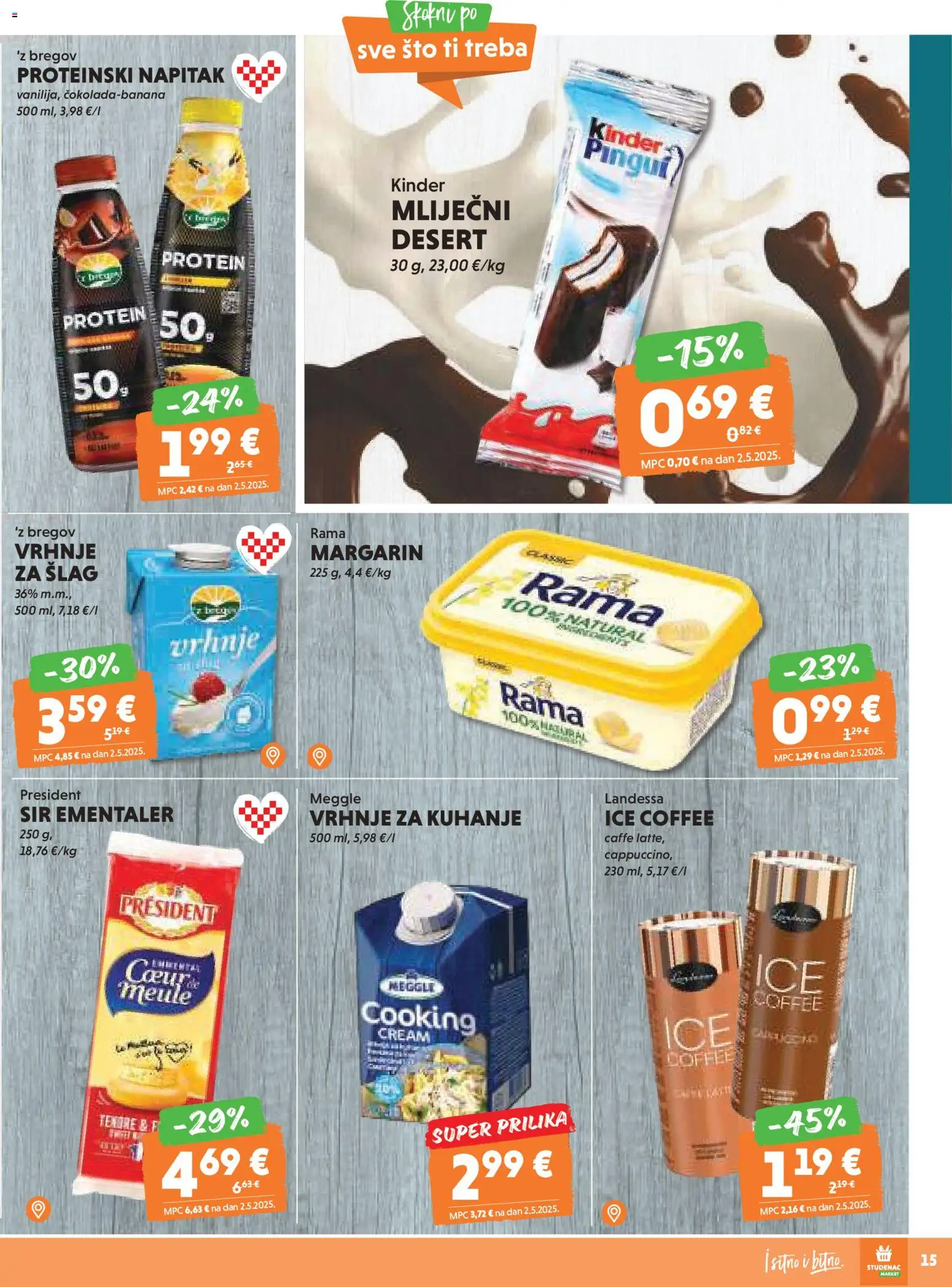 Studenac katalog | vrijedi od 12.11.2025 | Stranica: 15 | Proizvodi: Vrhnje za kuhanje, Sir, Margarin, Šlag