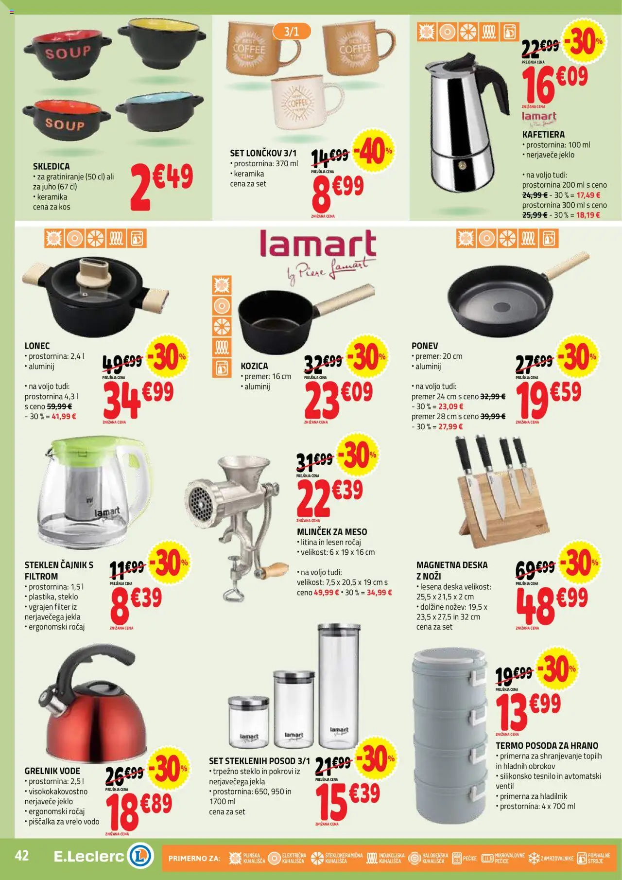 Novi E.leclerc katalog ponudbe – veljaven od 10.09.2025 | Stran: 42 | Izdelki: Hladilnik, Cajnik, Kos, Grelnik vode