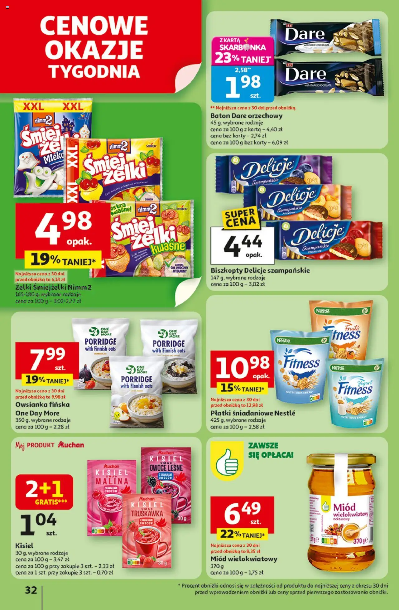 Auchan Gazetka - Pewność niskich cen Hipermarket od 07.08.2025 | Strona: 32 | Produkty: Karta, Malina, Płatki śniadaniowe, Żelki