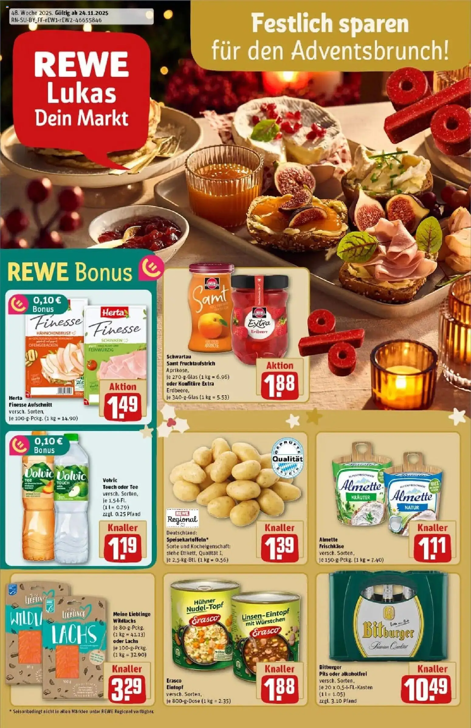Rewe prospekt Stephanskirchen	 – gültig ab 23.11.2025 | Seite: 1 | Produkte: Bitburger, Almette, Lachs, Tee