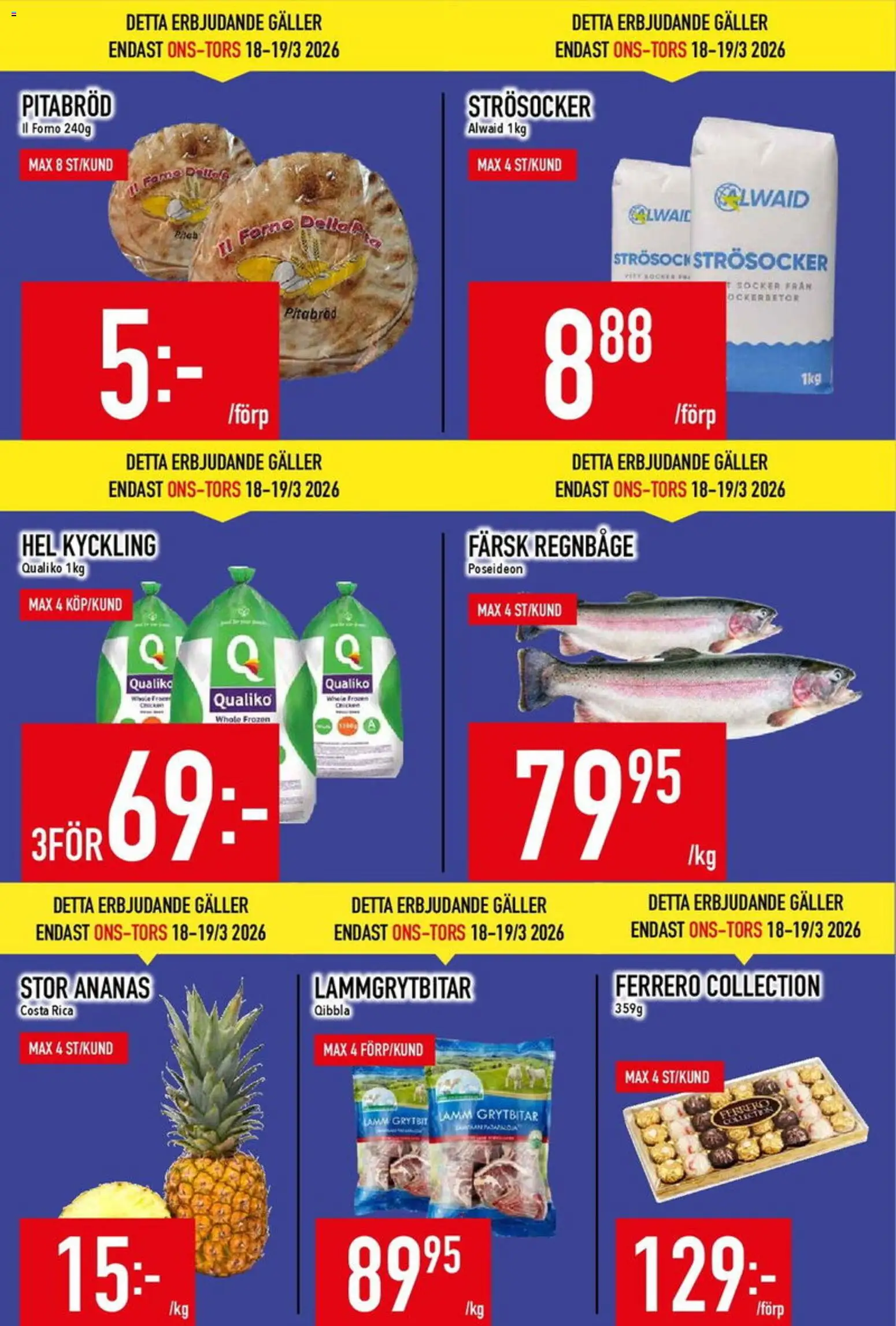 Matdax reklamblad aktuell från 23.03.2026 | Sida: 4 | Produkter: Strösocker, Galler, Pitabröd, Ananas