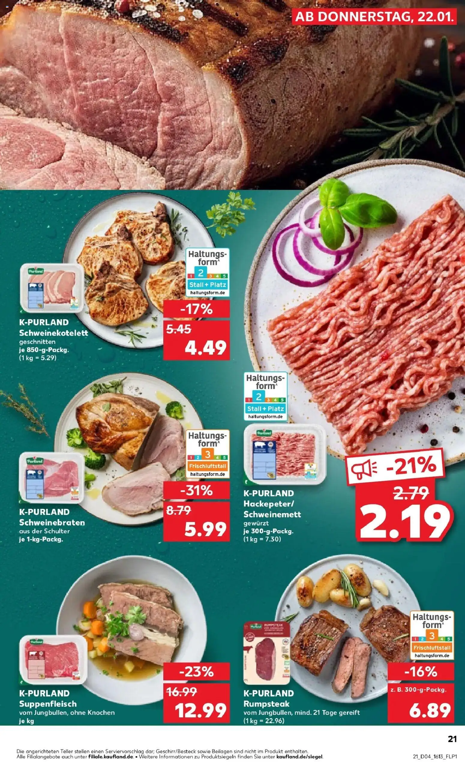 Kaufland prospekt Lübbecke	 – gültig ab 22.01.2026 | Seite: 21 | Produkte: Rumpsteak, Suppenfleisch, Steak