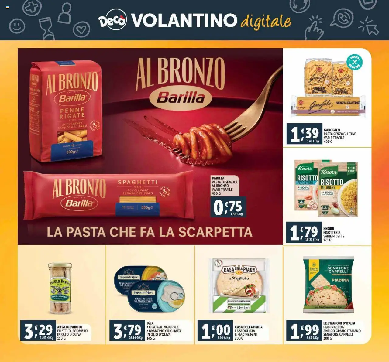 Volantino Decò del 21.08.2025 | Pagina: 25 | Prodotti: Pasta senza glutine, Piadina, Penne, Sgombro