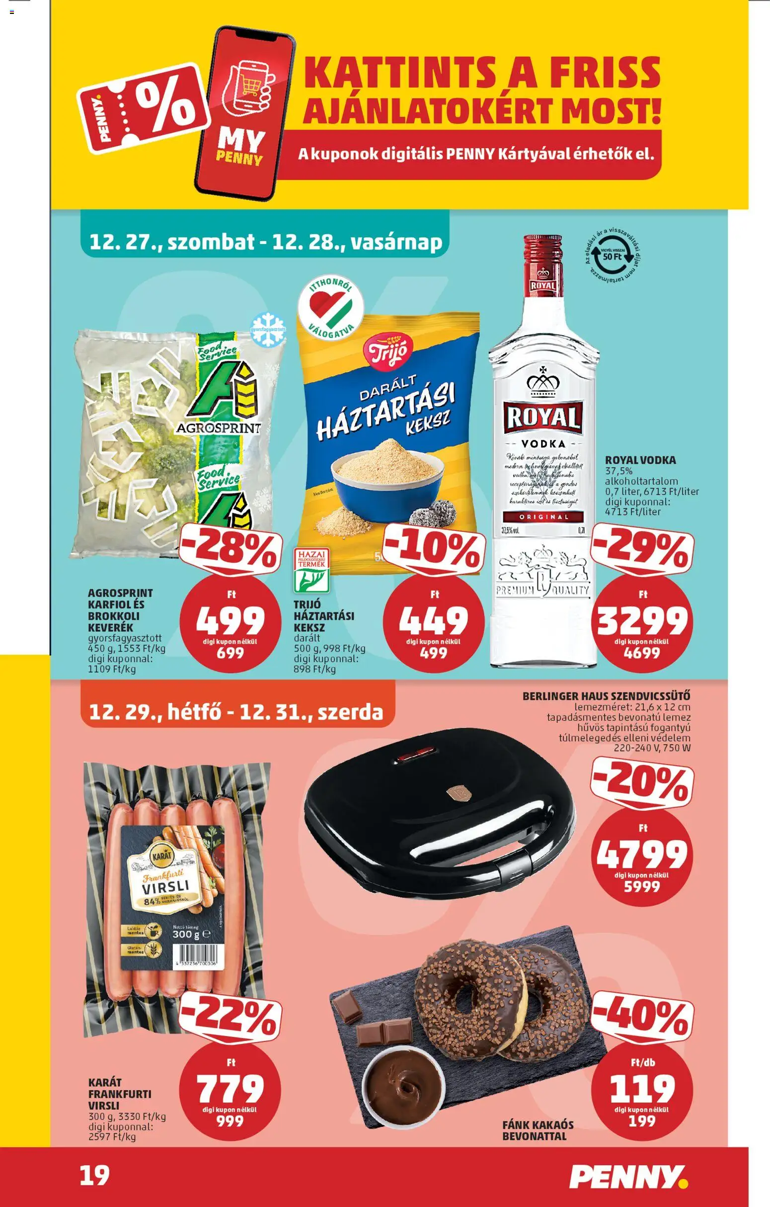 PENNY akciós ujság - amely érvényes a következő dátumtól: 27.12.2025 | Oldal: 23 | Termékek: Lemez, Szendvicssütő, Brokkoli, Vodka