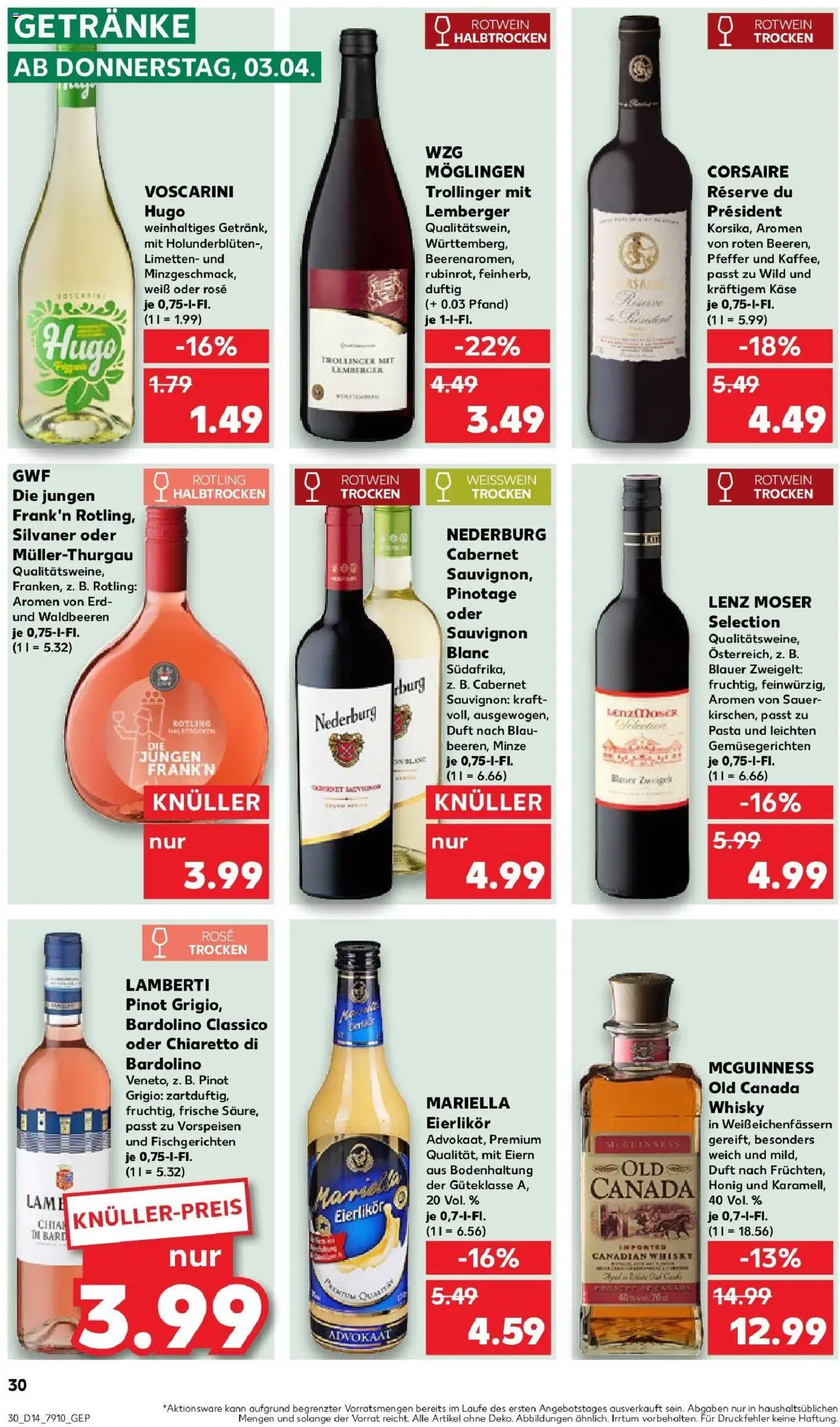 Kaufland - Nürnberg, Fürther Straße 187 - gültig ab dem 03.04.2025 | Seite: 30 | Produkte: Limetten, Rotwein, Pasta, Hugo