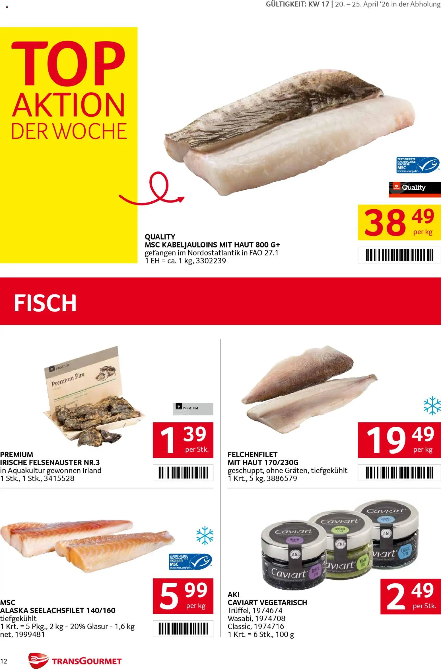 Transgourmet Flugblatt gültig ab 20.04.2026 | Seite: 12 | Produkte: Fisch