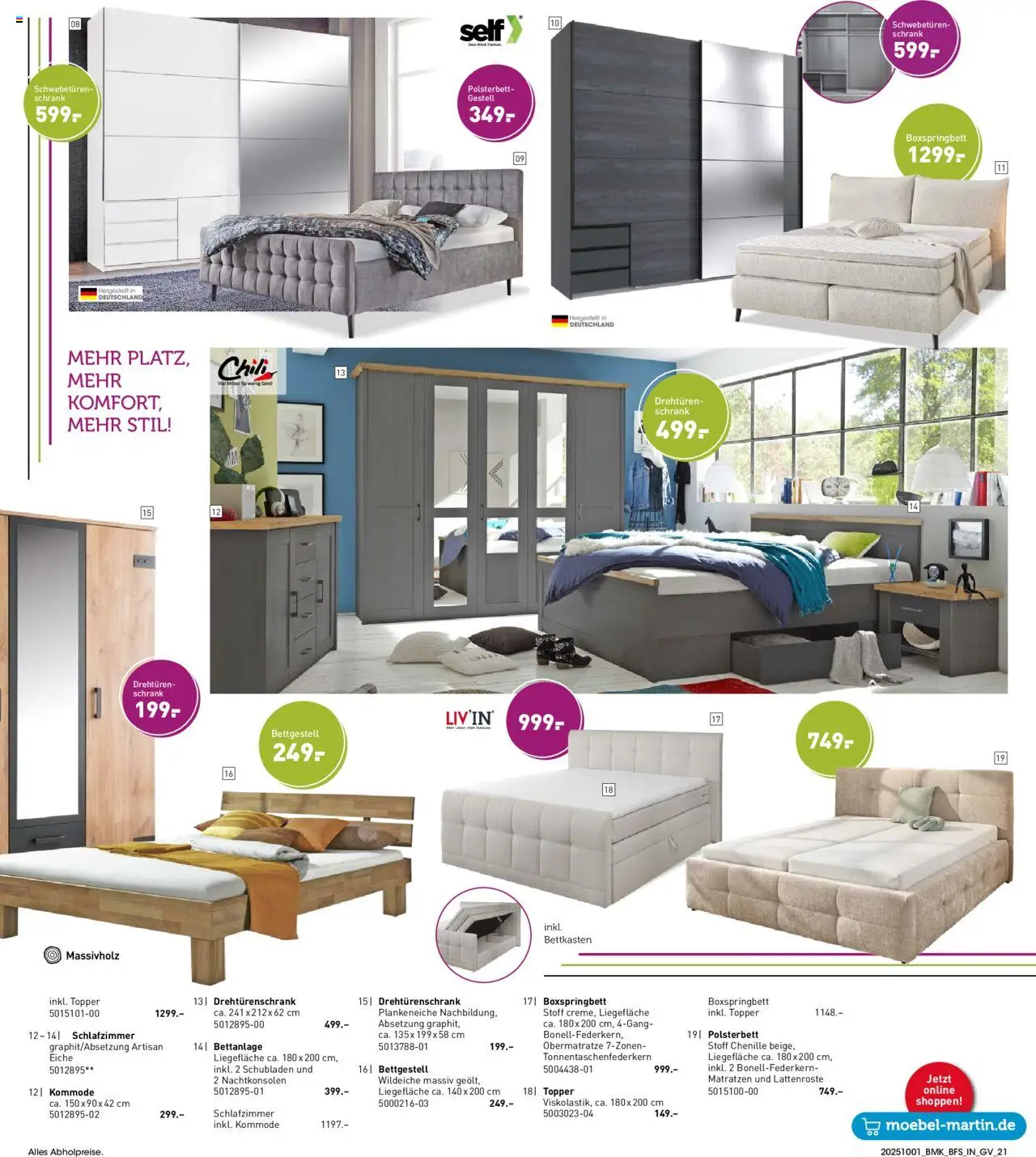 Möbel Martin Prospekt Besser schlafen	  – gültig ab 01.10.2025 | Seite: 21 | Produkte: Kommode, Drehtürenschrank, Topper, Schrank
