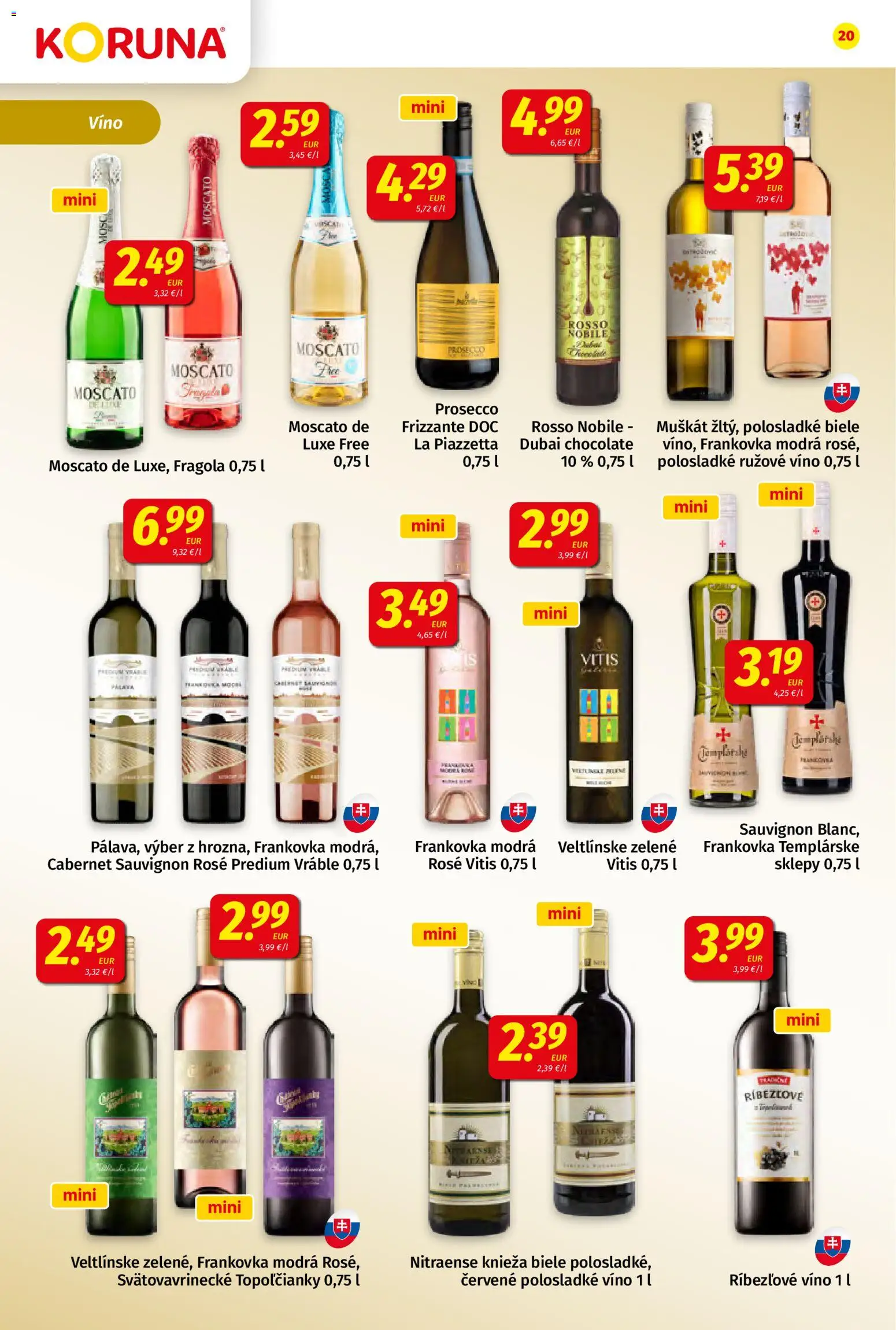 Nové Koruna akcie – leták je platný od 20.02.2026 | Strana: 20 | Produkty: Víno, Prosecco, Ríbezľové víno, Rúžové víno
