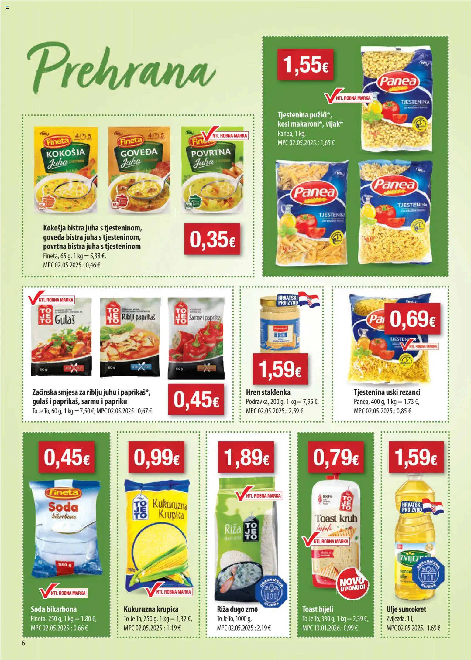 NTL katalog | vrijedi od 18.03.2026 | Stranica: 6 | Proizvodi: Toast, Rezanci, Tjestenina, Hren