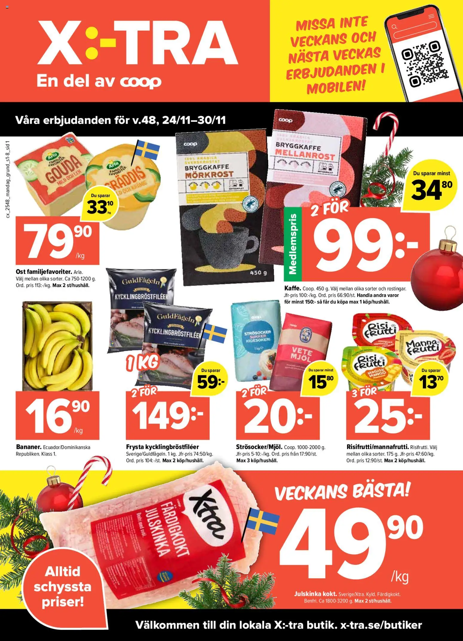 Coop X:-TRA reklamblad aktuell från 24.11.2025 | Sida: 1 | Produkter: Ost
