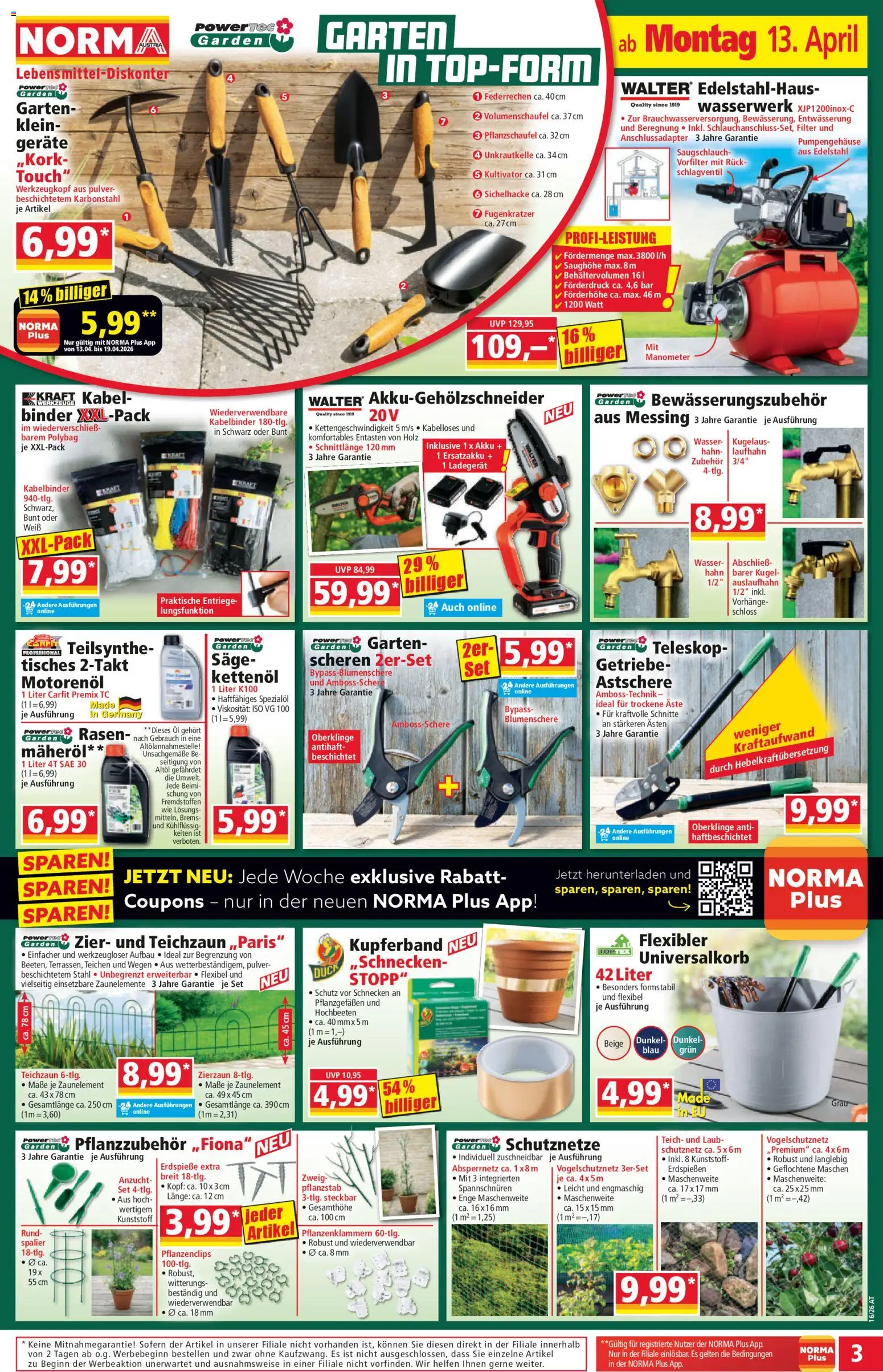 Norma Flugblatt gültig ab 13.04.2026 | Seite: 3 | Produkte: Wasser, Kabel, Manometer, Öl