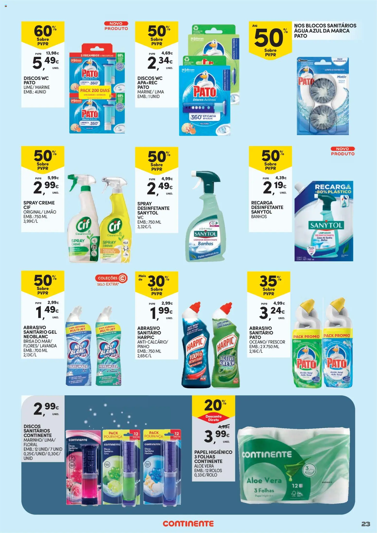 Continente - Limpeza do Lar: Poupança que deixa tudo limpinho │ válido de 02.01.2026 | Página: 23 | Produtos: Agua, Papel higiénico, Casa de banho, Banho