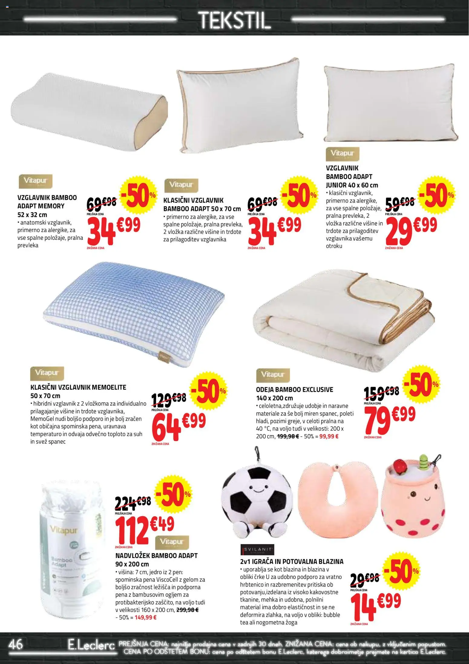 Novi E.leclerc katalog ponudbe – veljaven od 21.01.2026 | Stran: 46 | Izdelki: Vzglavnik, Prevleka, Blazina, Odeja