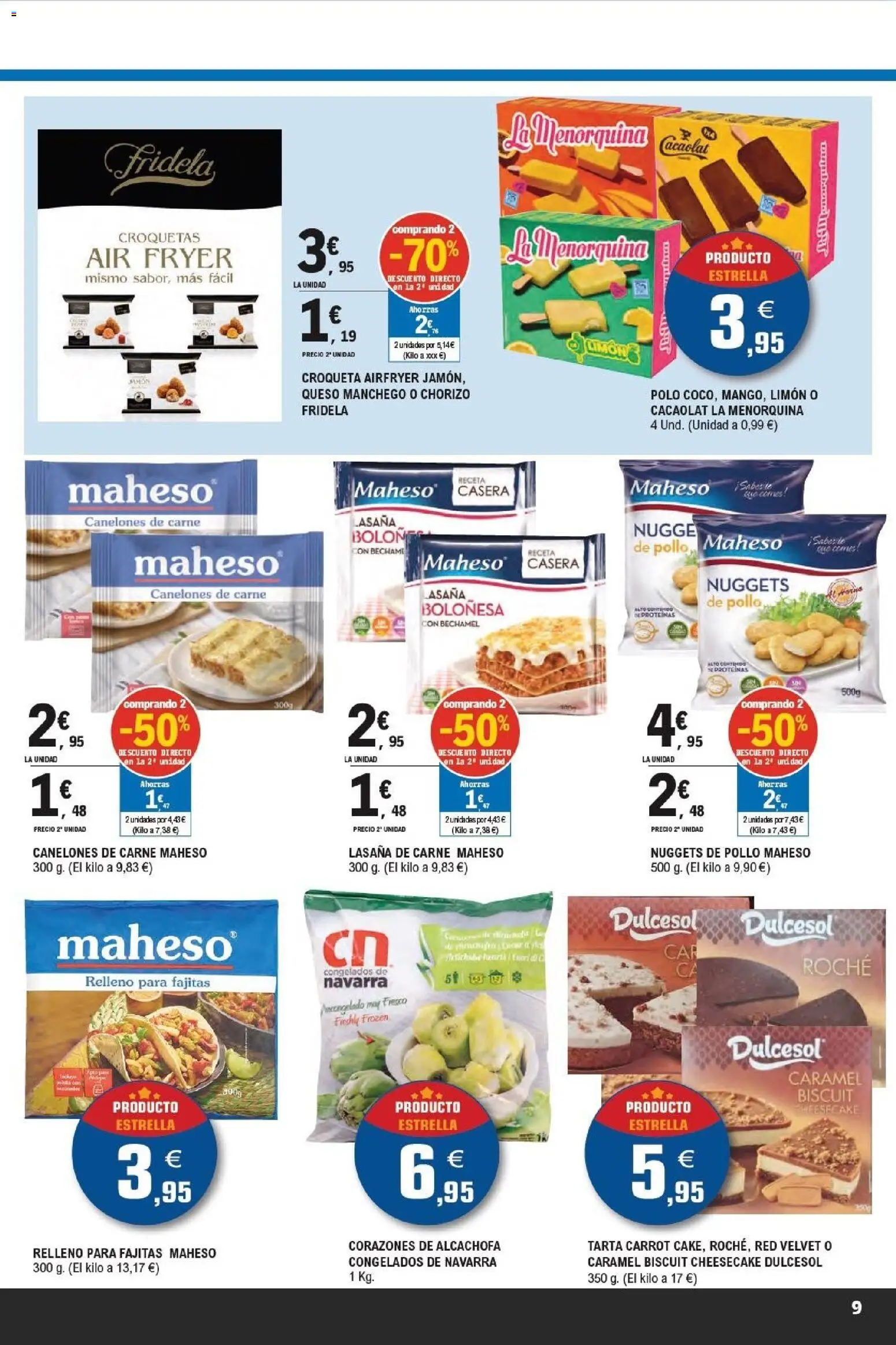 E.Leclerc Productos Estrella │ válido desde el 15.04.2026 | Página: 9 | Productos: Queso, Croquetas, Canelones, Nuggets