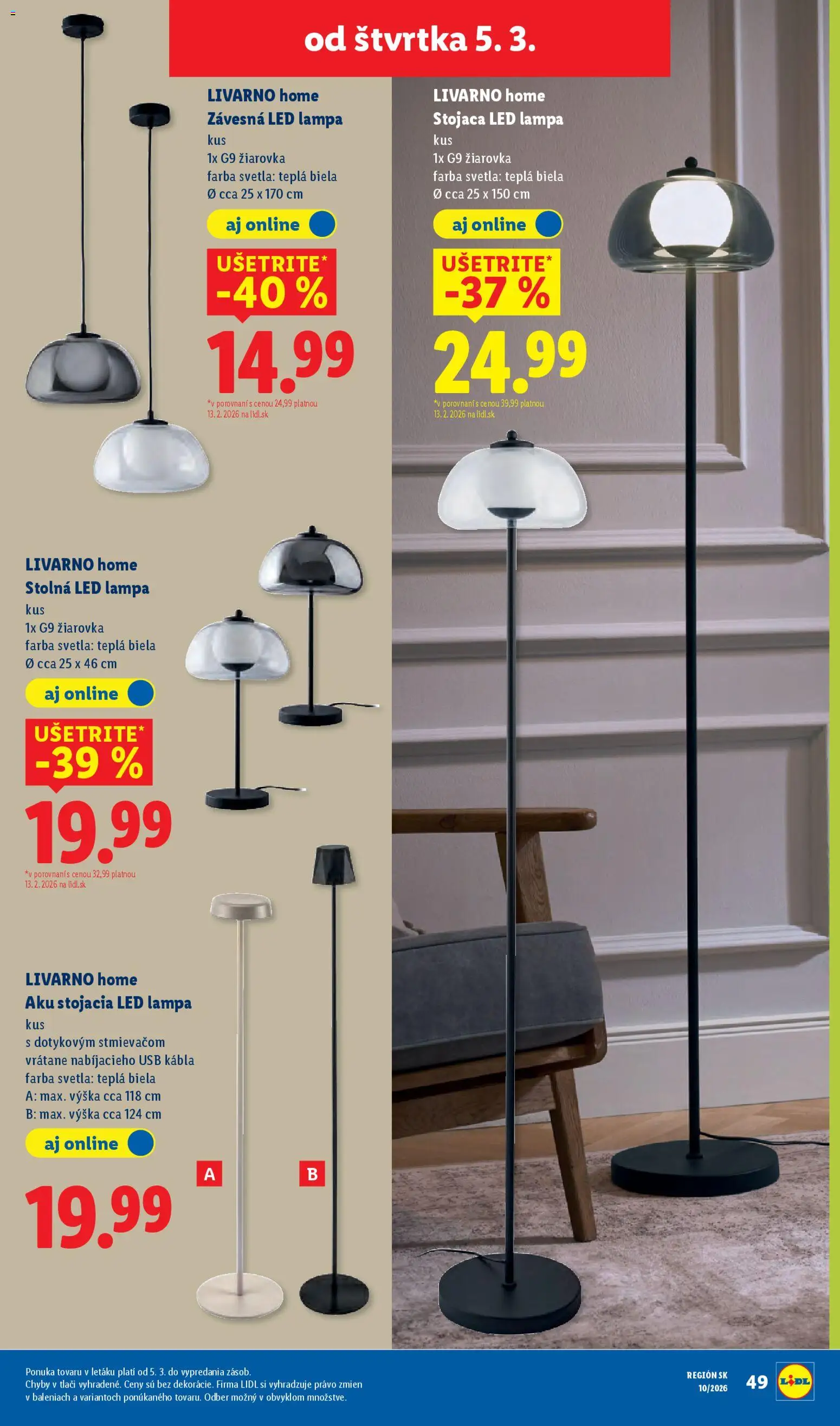 Nové Lidl akcie – leták je platný od 05.03.2026 | Strana: 33 | Produkty: Lampa, Led lampa, Lampa stojaca, Žiarovka