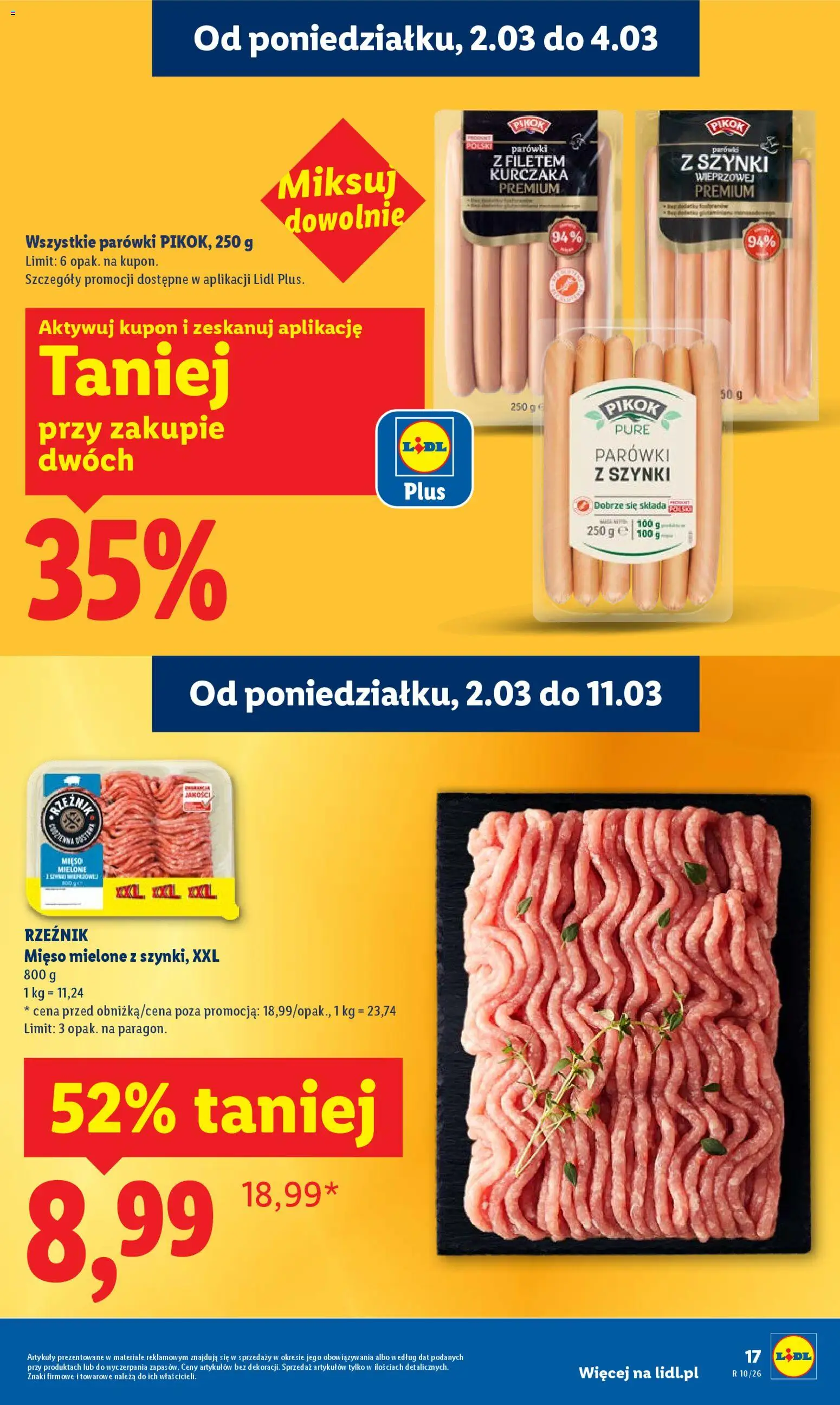 Lidl gazetka od 02.03.2026 | Strona: 17 | Produkty: Mięso, Parówki z szynki, Parówki z filetem kurczaka, Mięso mielone