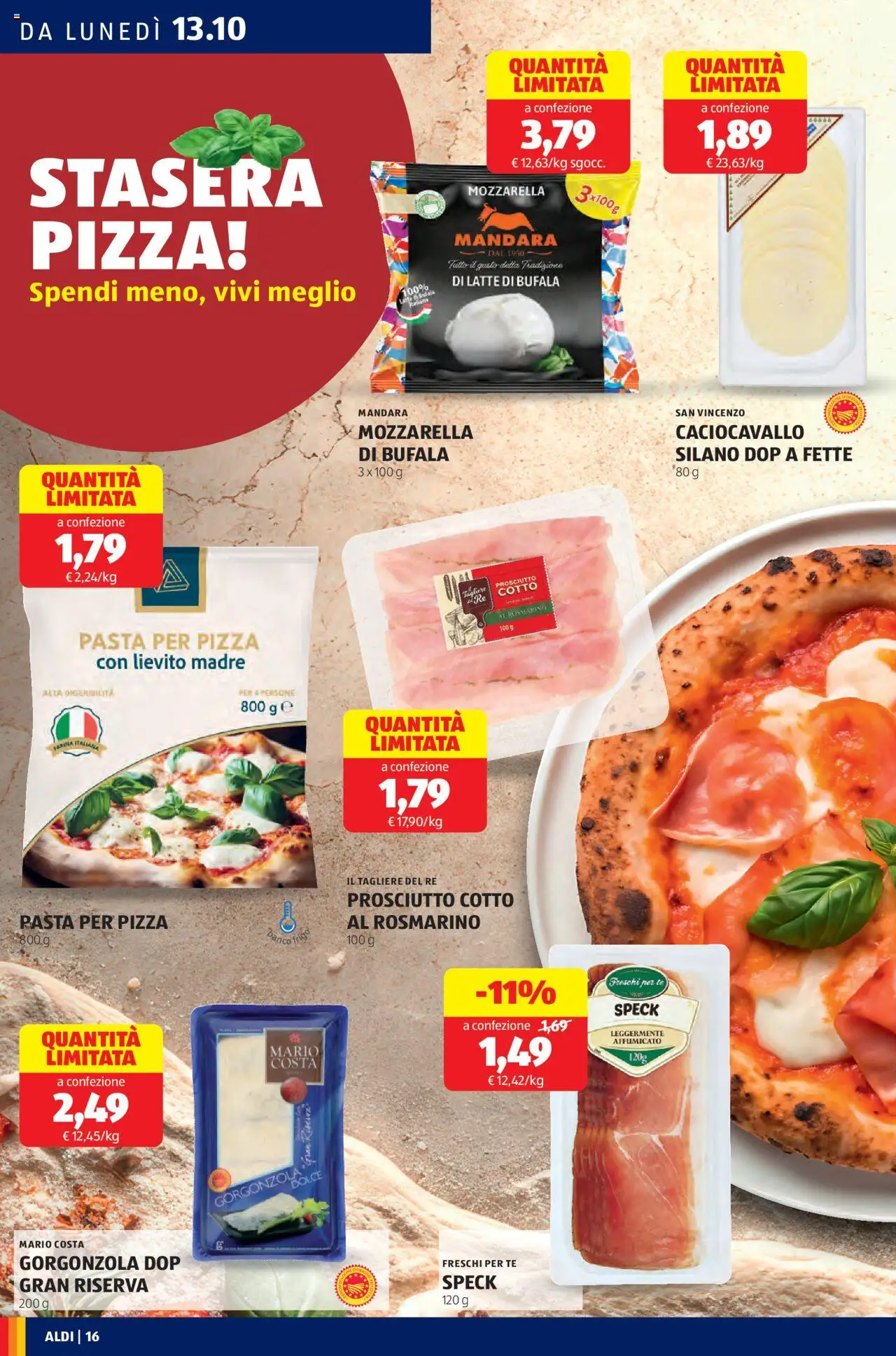 Volantino Aldi del 13.10.2025 | Pagina: 16 | Prodotti: Pizza, Tè, Mozzarella, Gorgonzola