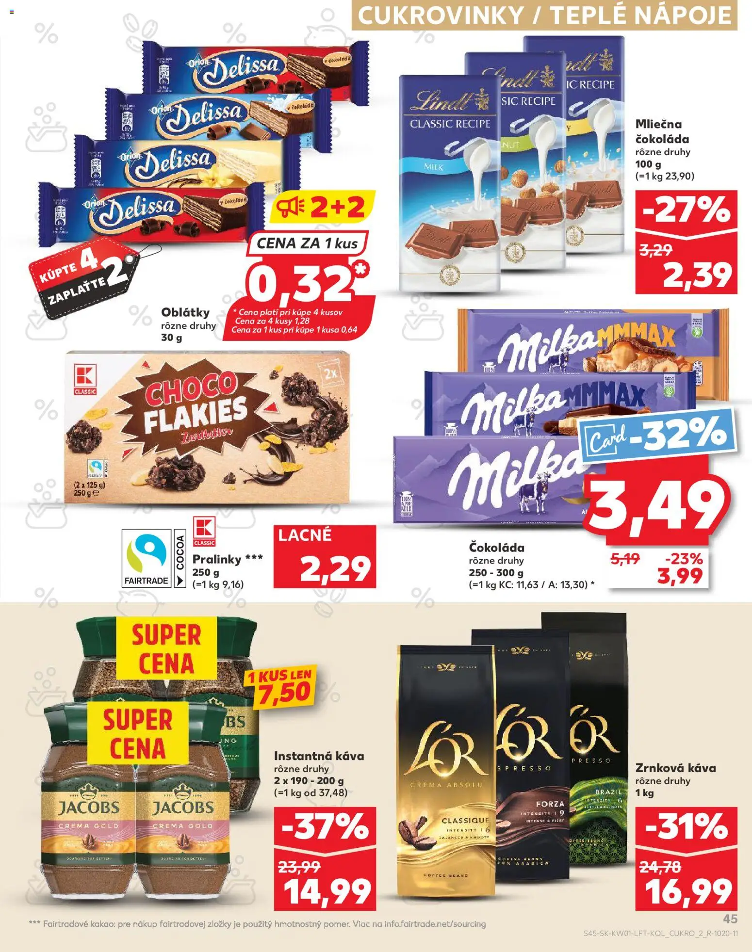 Nové Kaufland akcie – leták je platný od 02.01.2026 | Strana: 45 | Produkty: Káva, Lindt, Milka, Zrnková káva
