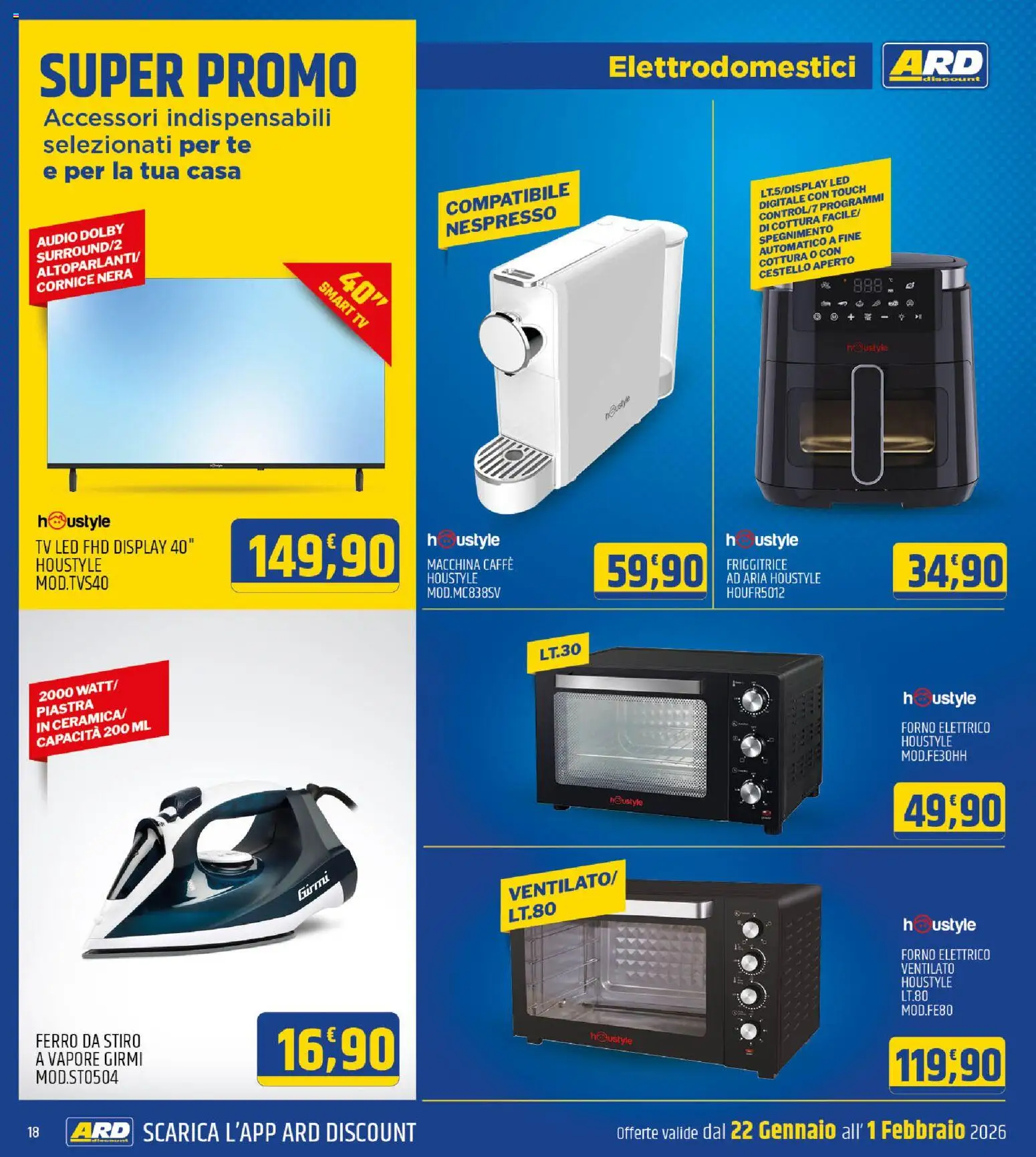 Volantino ARD Discount del 22.01.2026 | Pagina: 18 | Prodotti: Caffè, smart TV, TV, Forno