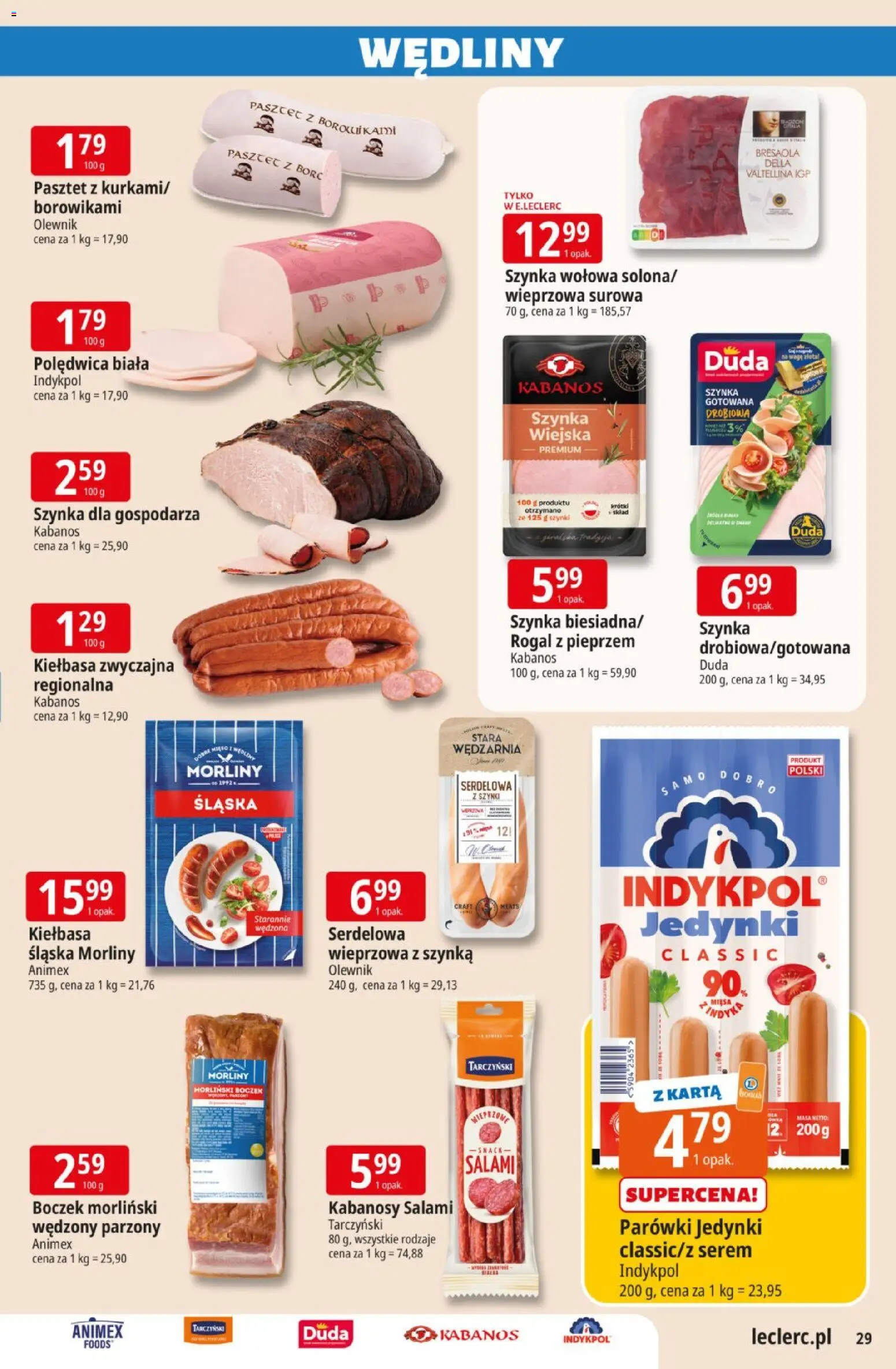 E.Leclerc gazetka od 10.03.2026 | Strona: 29 | Produkty: Kiełbasa, Szynka drobiowa, Salami, Szynka gotowana
