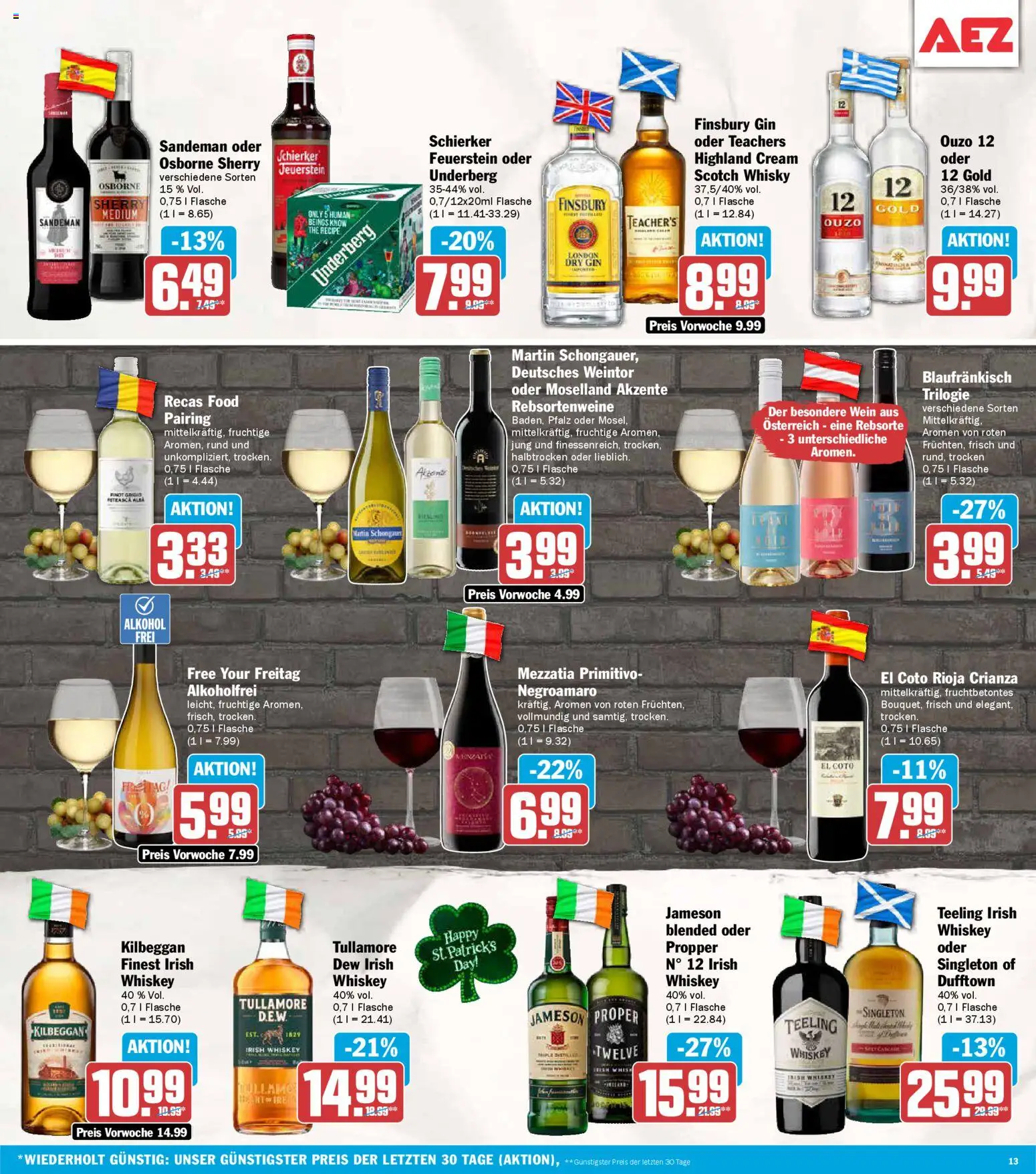 AEZ Prospekt 	 – gültig ab 16.03.2026 | Seite: 13 | Produkte: Ouzo, Jameson, Wein, Underberg